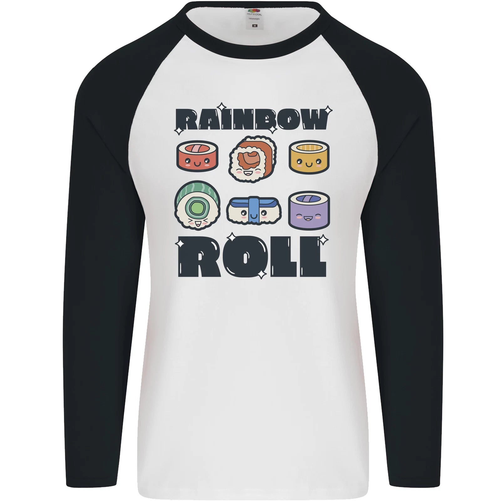 Kawaii Sushi Rainbow Roll Fish Mens L/S Baseball T-Shirt