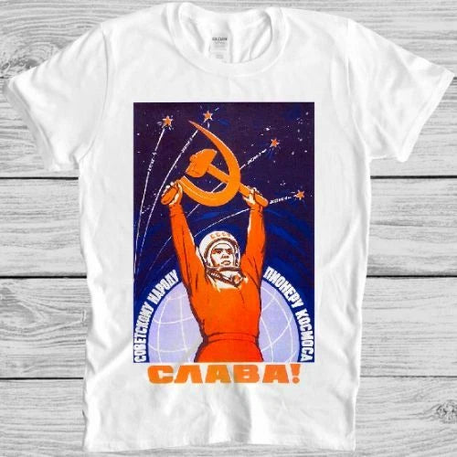 Soviet Astronaut T Shirt USSR Propaganda Space Retro Cool Gift Tee M331