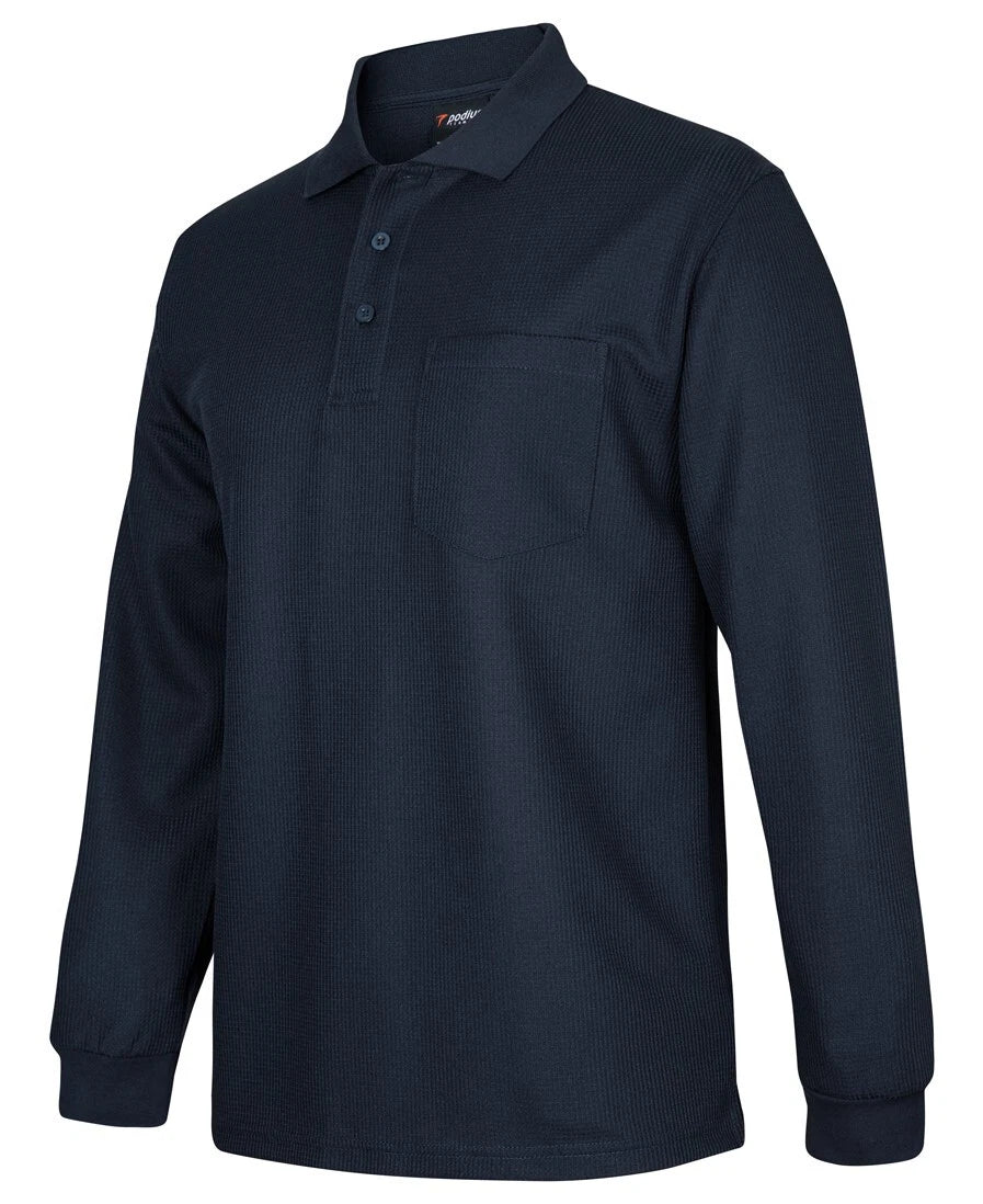 Podium Textured Long Sleeve Waffle Pocket Polo With Cool Moisture Wicking Fabric
