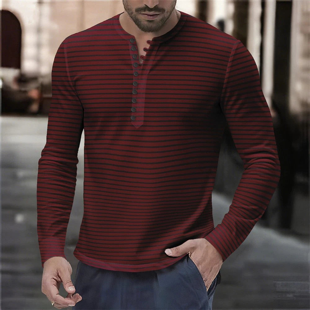 Mens Long Sleeve Henley Shirt Casual Slim Shirts Button Tops Blouse