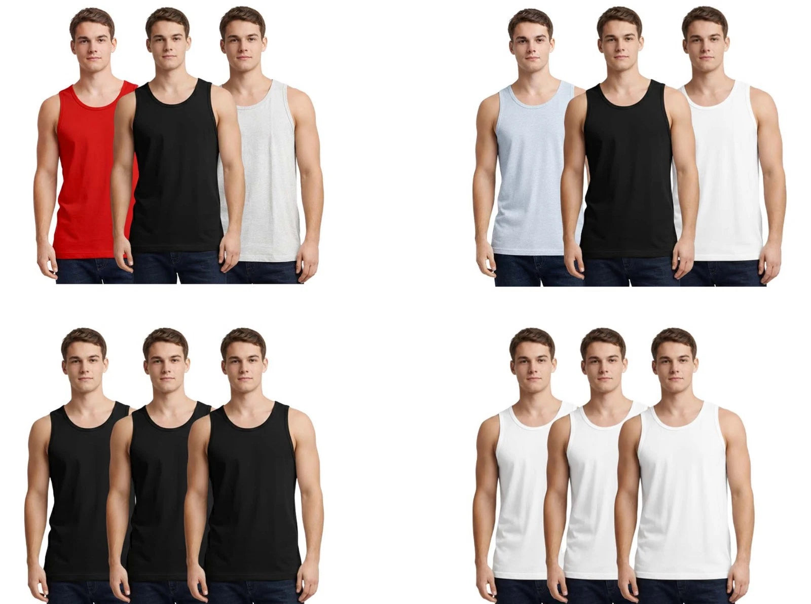 3 Pack Men's Vest Tops Cotton Plain Vests Summer Training Gym Tank Top S-3XL