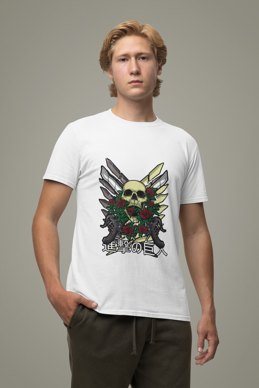 Men’s Graphic T-Shirt – Skull, Roses & Anime Style Design Casual Streetwea