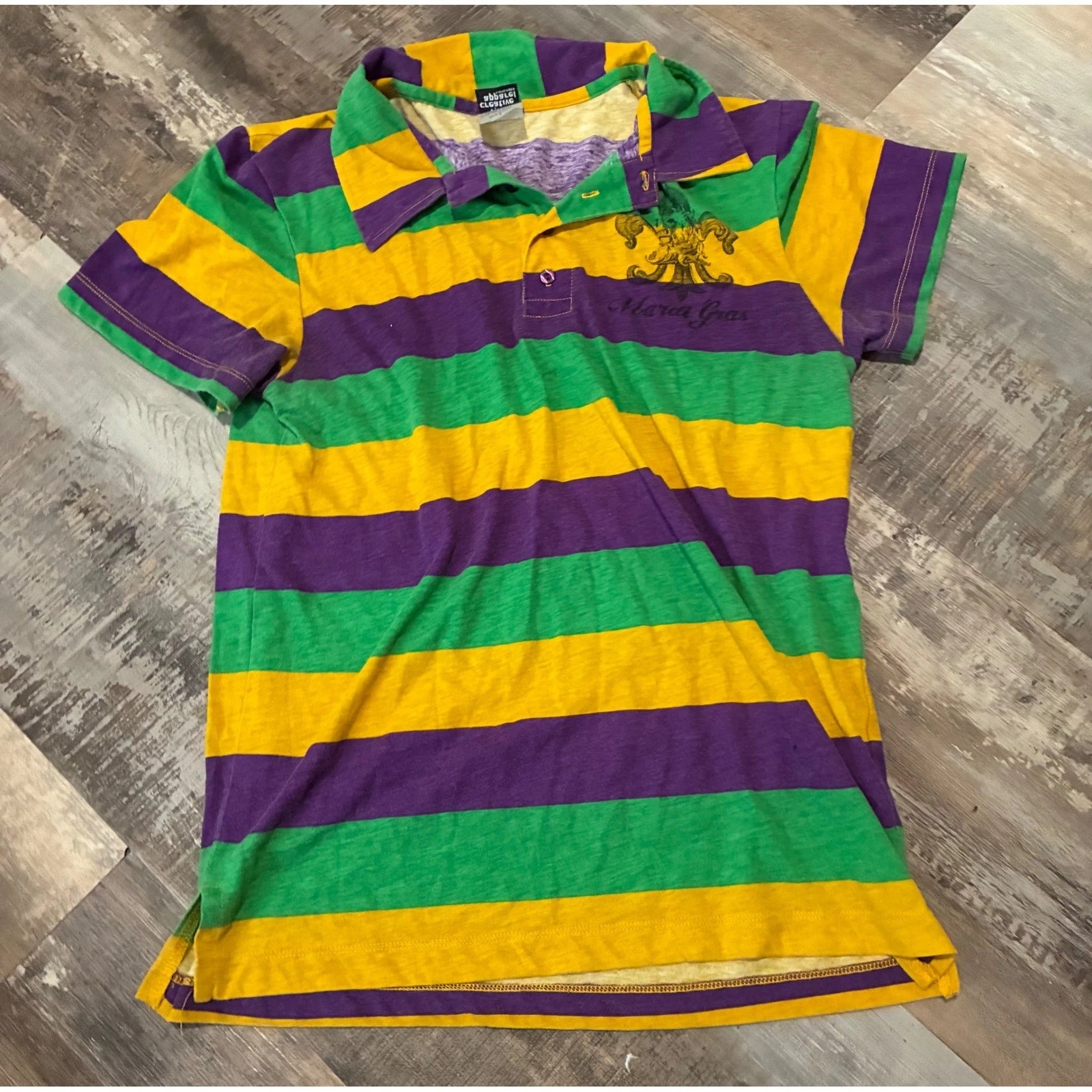 Creative Apparel Concepts Mardi Gras Striped T Shirt Size S Yellow Purple Green