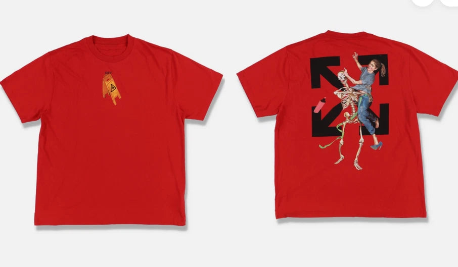 Off-White Red Pascal Skeleton Arrows Oversized T-Shirt Reprint Streetwear S-5XL.