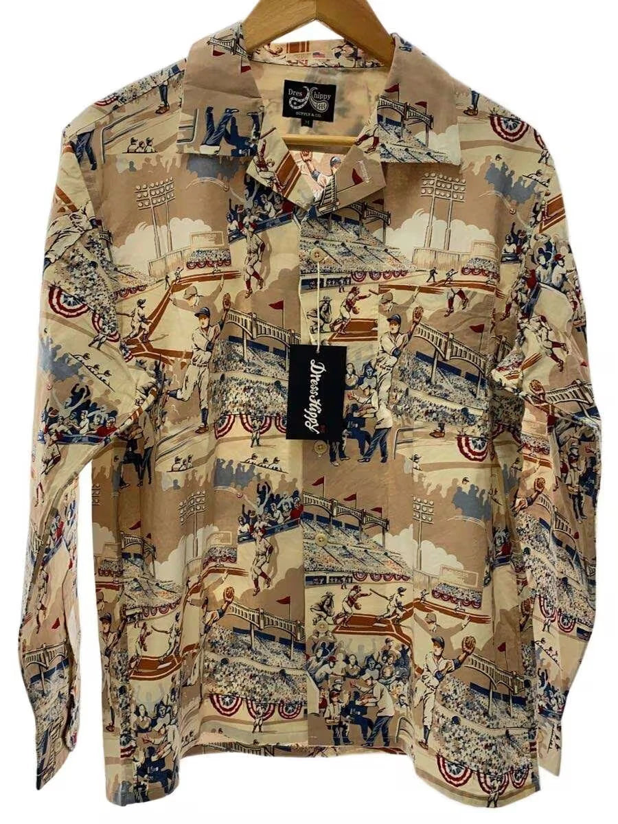 Dress hippy baseball usa l s shirt M Cotton BEG All Over Pattern