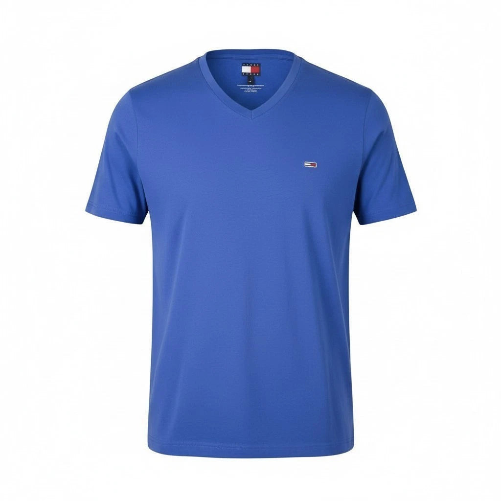 Tommy Jeans Slim Jasper Men T-Shirt 2XL Blue Mélange V-Neck Short Sleeve