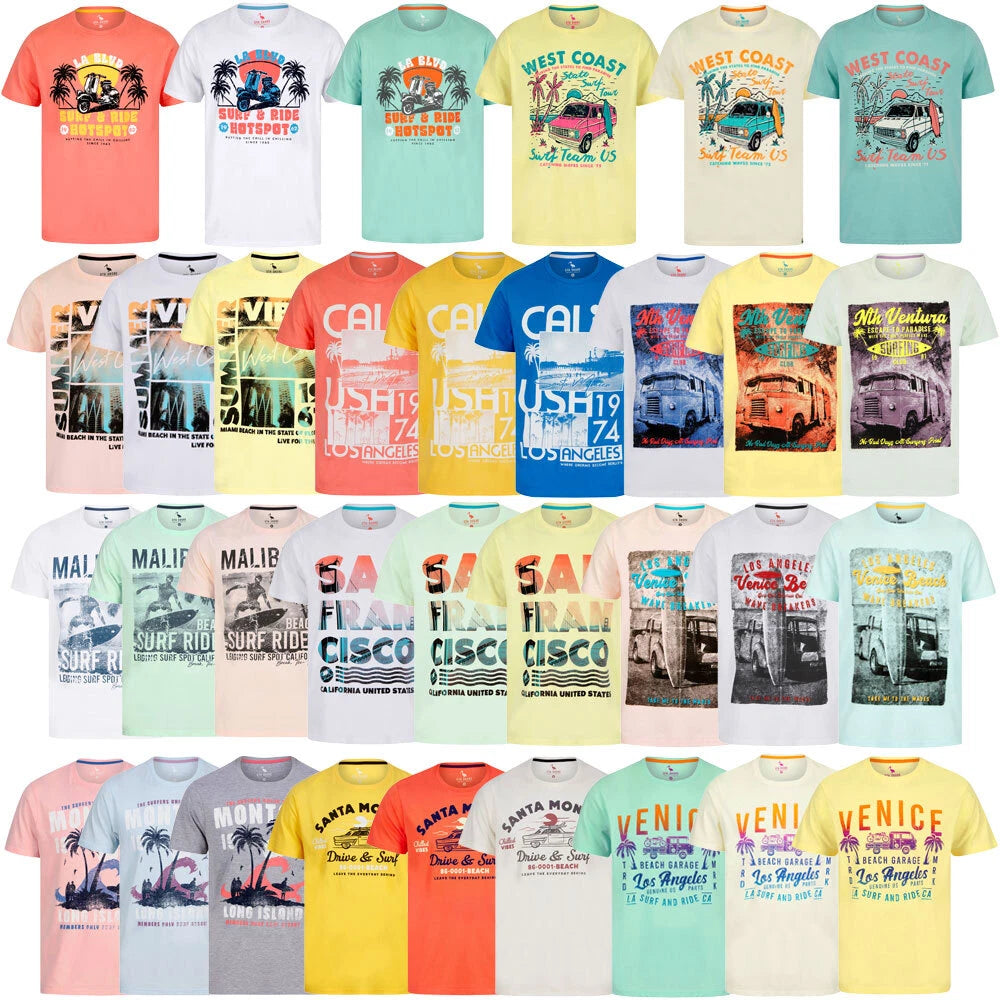 Men's Cotton T-Shirt Vintage Retro Printed Surf Beach Summer Holiday Tee Top