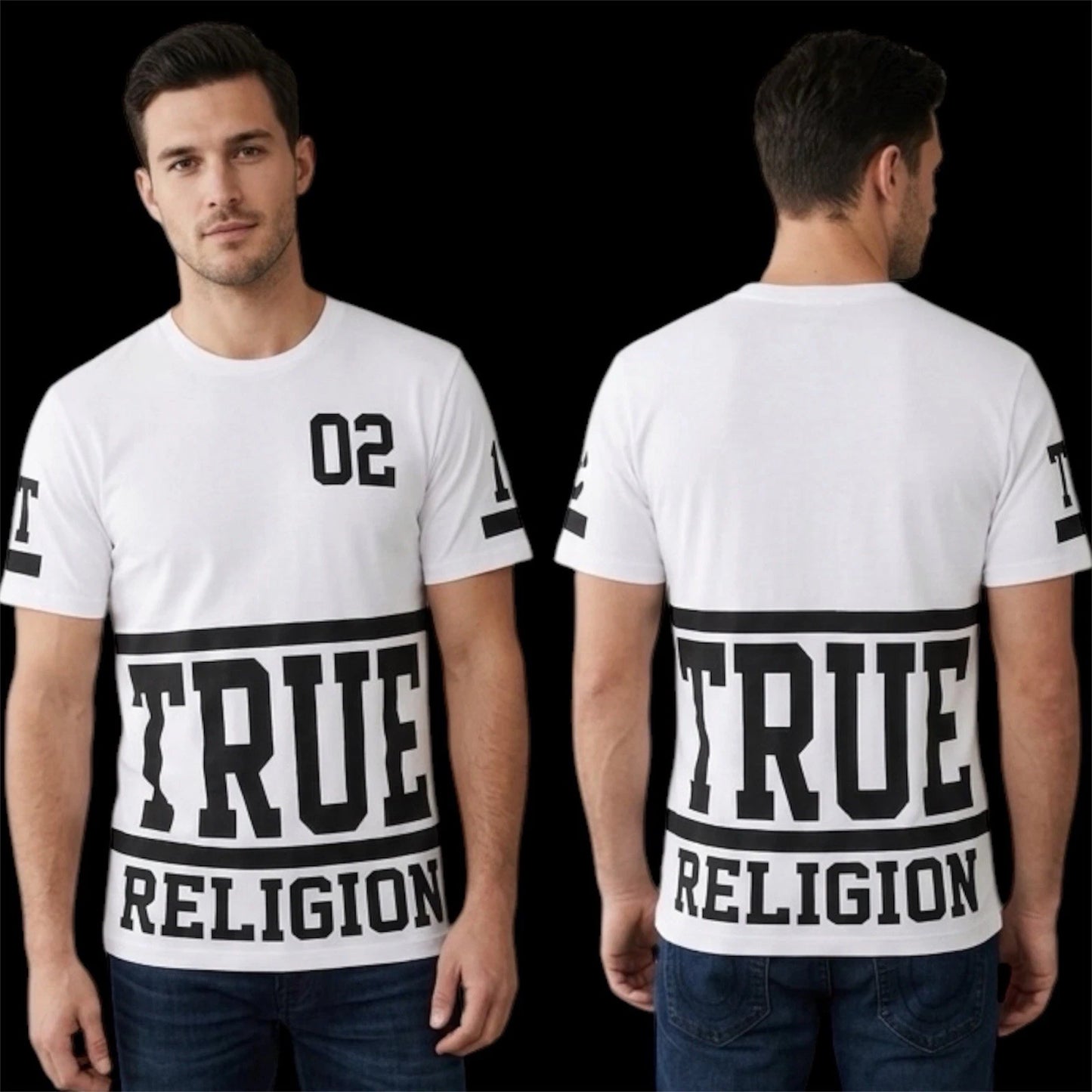 $95 TRUE RELIGION White Black STARTER Oversized Fit Designer Graphic T-shirt NWT