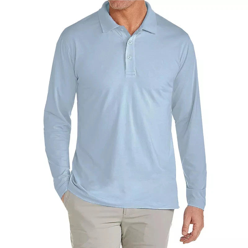 JUMP START MODERN FIT LONG SLEEVE POLO SHIRT - SIZE: MEN XL - LIGHT BLUE