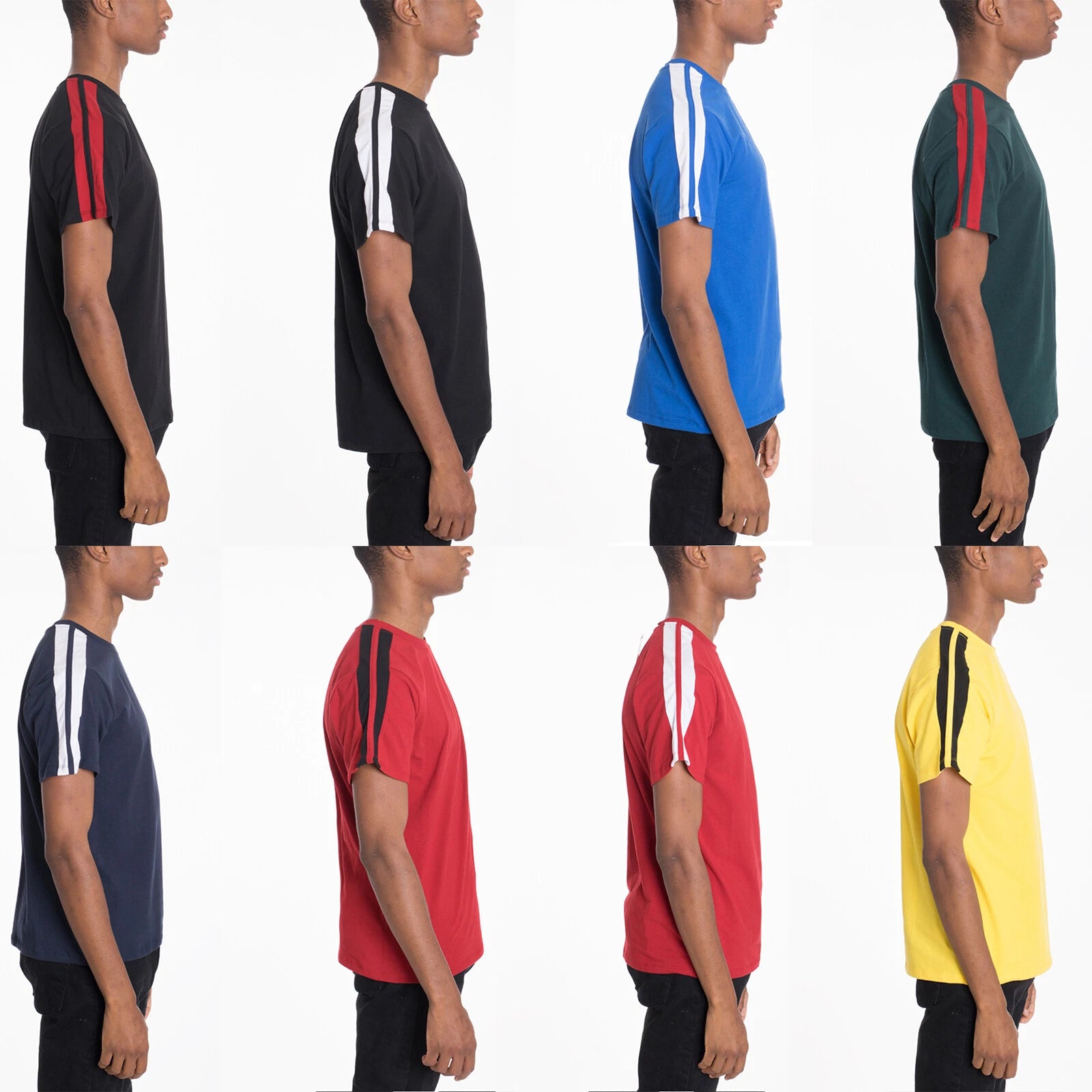 MENS SHORT SLEEVE BASIC PLAIN ESSENTIAL TWO STRIPE TSHIRT SHIRT TOP TEE