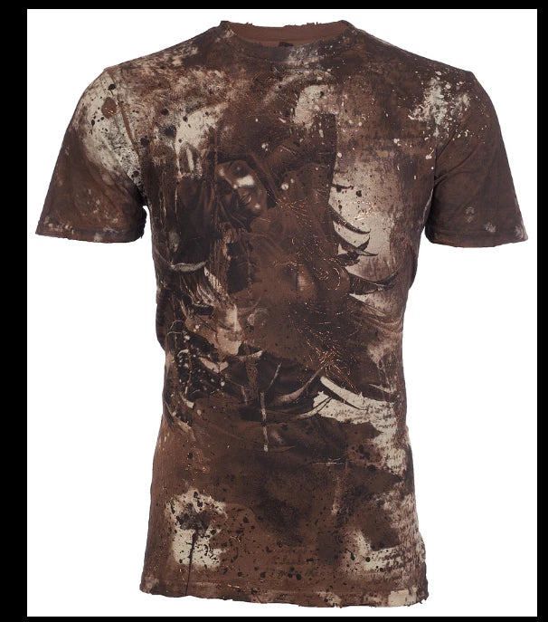 $58 AFFLICTION Brown EXTASY Short Sleeve Slim Fit  T-shirt NWT