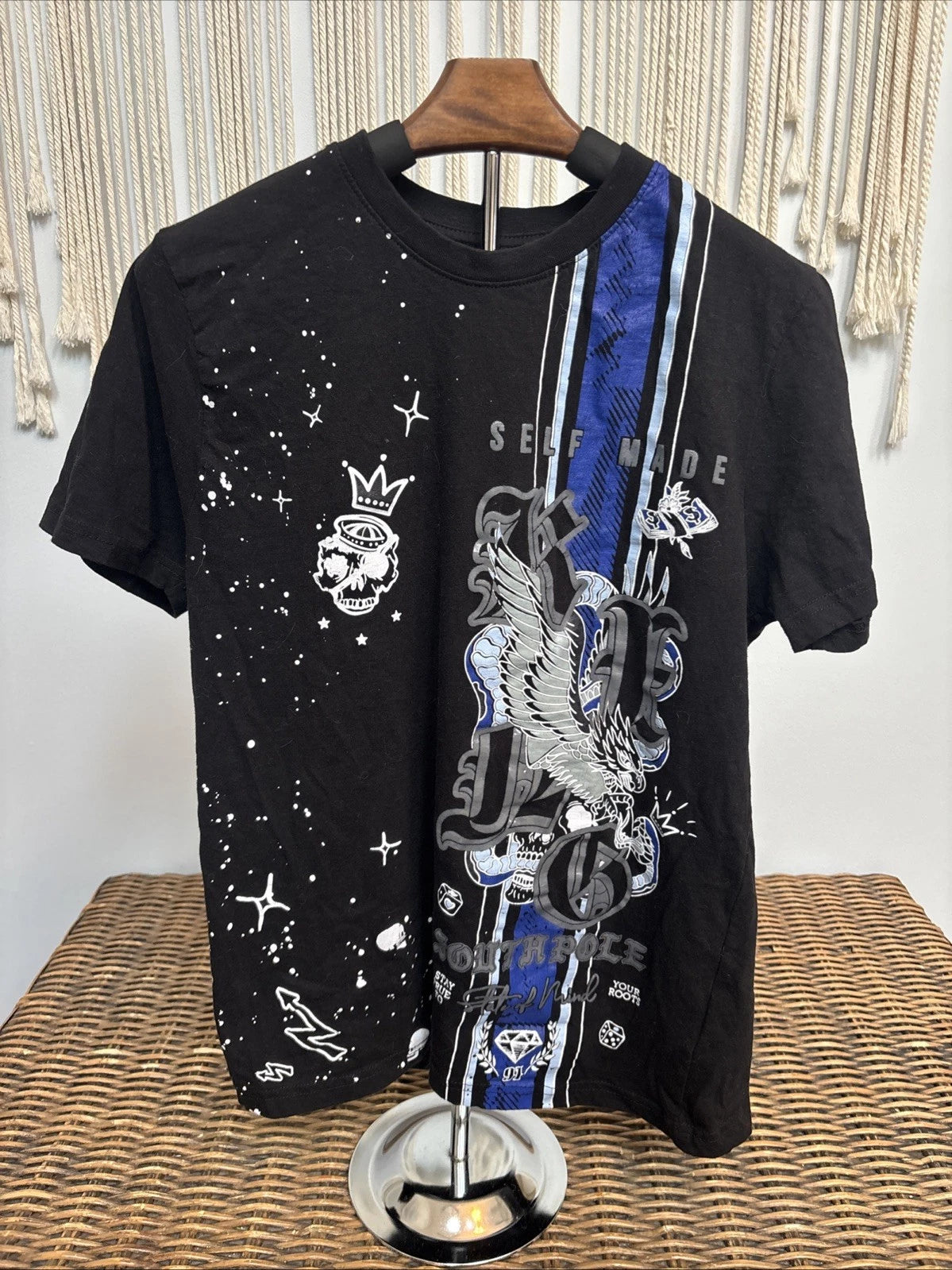 SOUTHPOLE Shirt Mens Medium Black Graphic Grunge Hip Hop Tee Y2K Short Sleeve