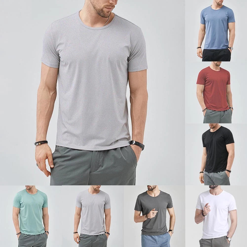 Simple Style Men Casual T-Shirt Simple Design Short Sleeve Solid Color