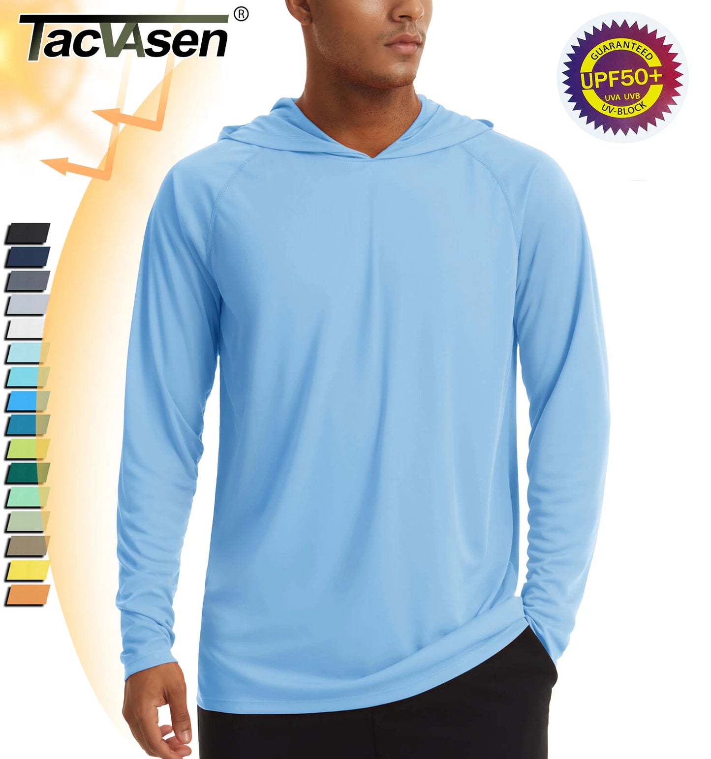 UPF 50+ UV Sun Protection T-Shirts Men's Long Sleeve Performance Casual Hoodies