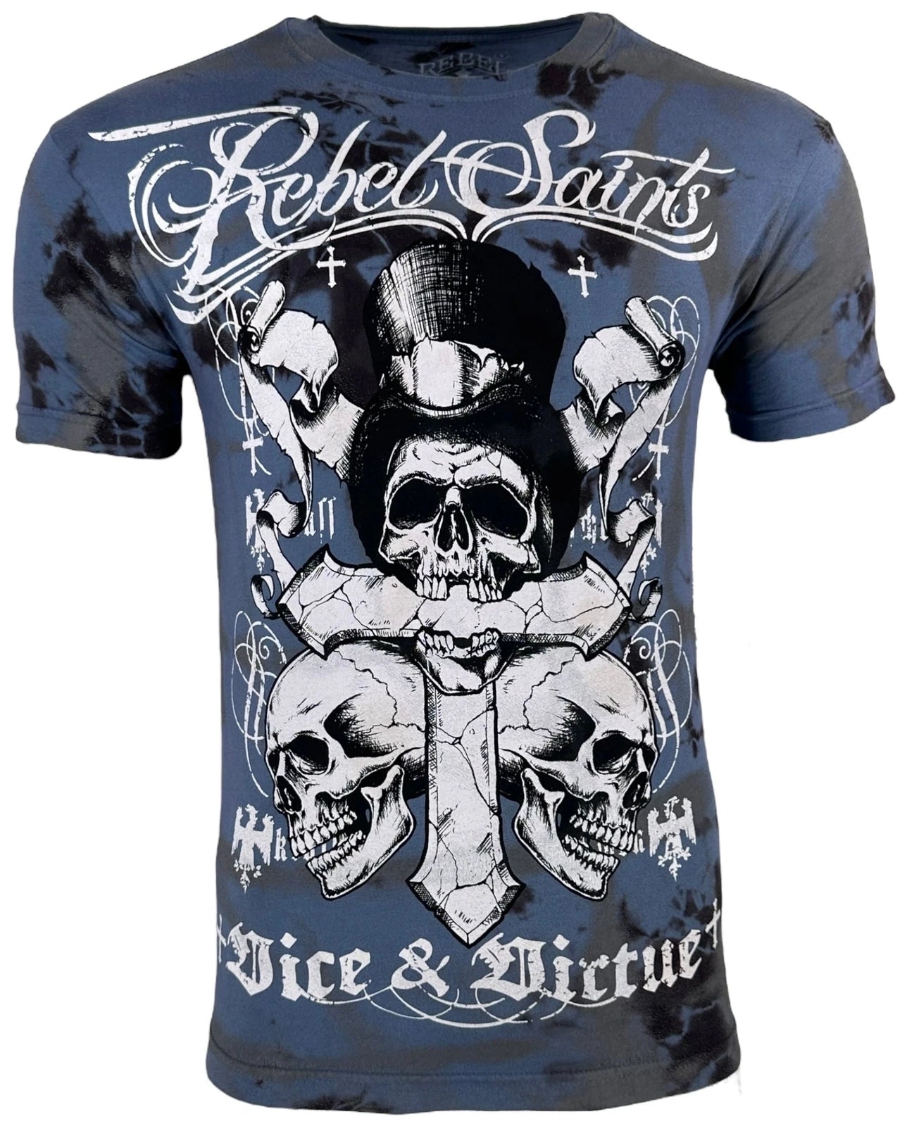 Rebel Saint by Affliction Men's T-Shirt Crossfire Skull Biker S-4XL