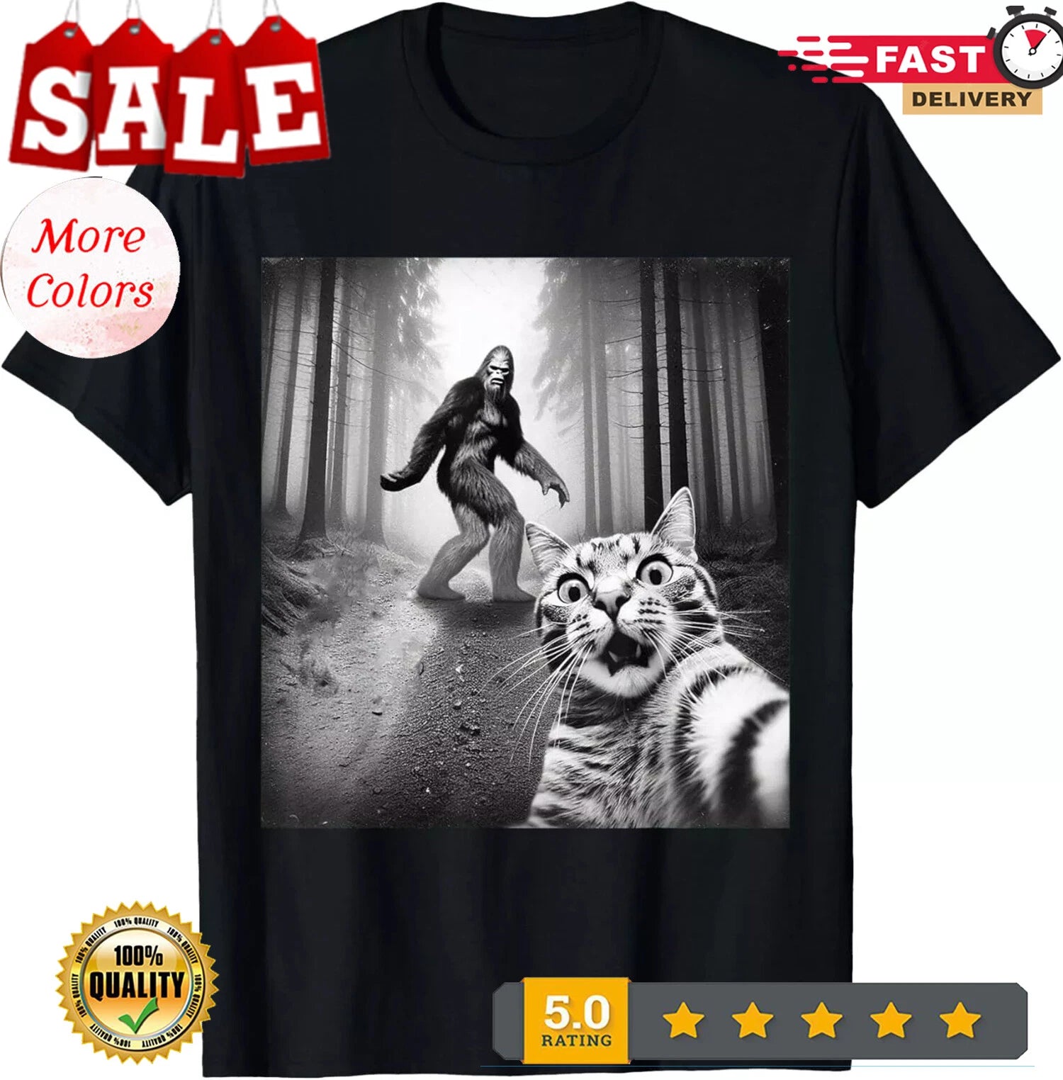 2025/Funny Cat Selfie With Sasquatch Bigfoot Tee Gift Unisex T-Shirt