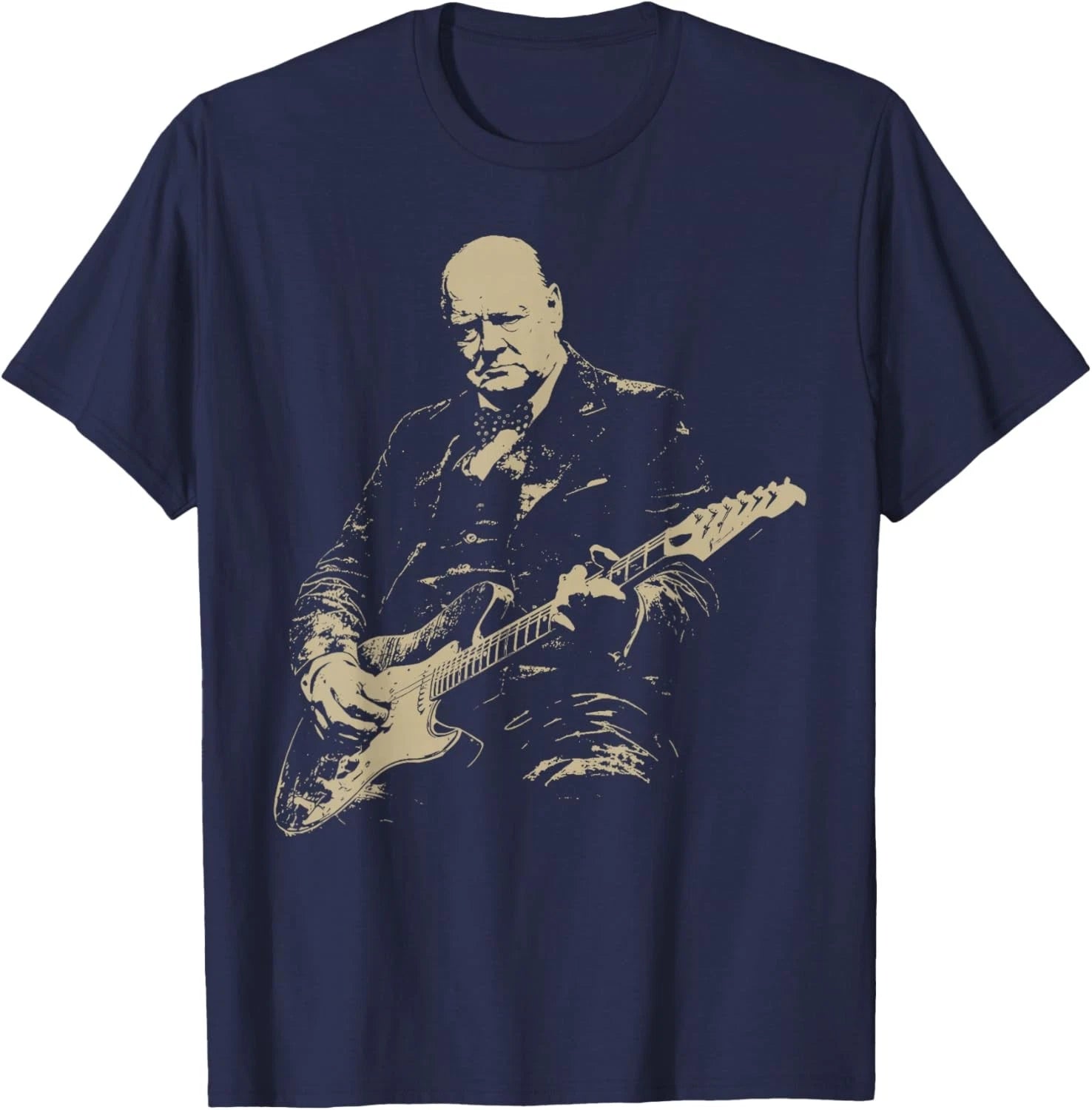 Winston Churchill Playing Electric Guitar Rocker Humor Unisex T-Shirt