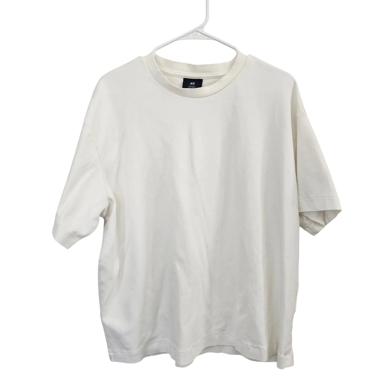 HM Loose Fit Crewneck T-Shirt Mens XL White Heavy Jersey Short Sleeve Tee