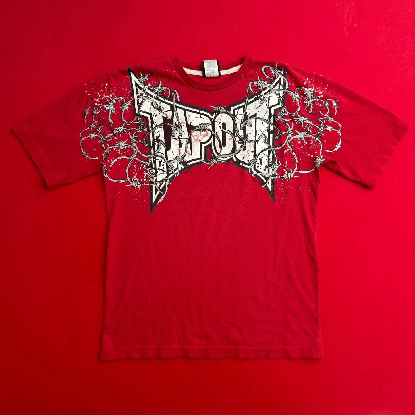 VTG Y2K Tapout MMA T-Shirt Mens Medium Red Barbed Wire Graphic UFC Tee