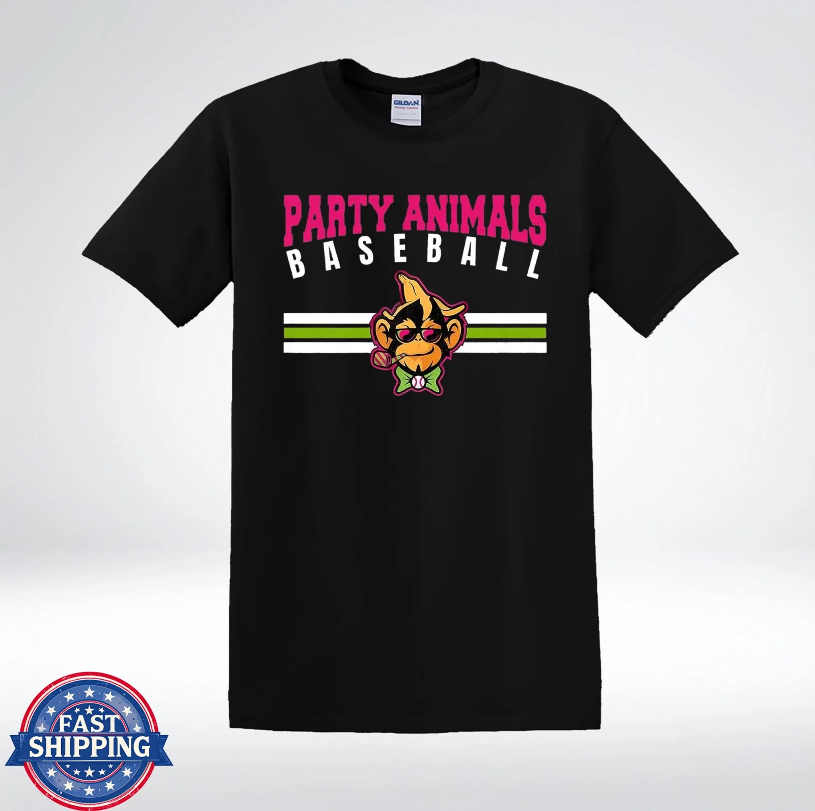 Party Animals Baseball Monkey Shirt Funny Vintage Stripe Graphic T-Shirt