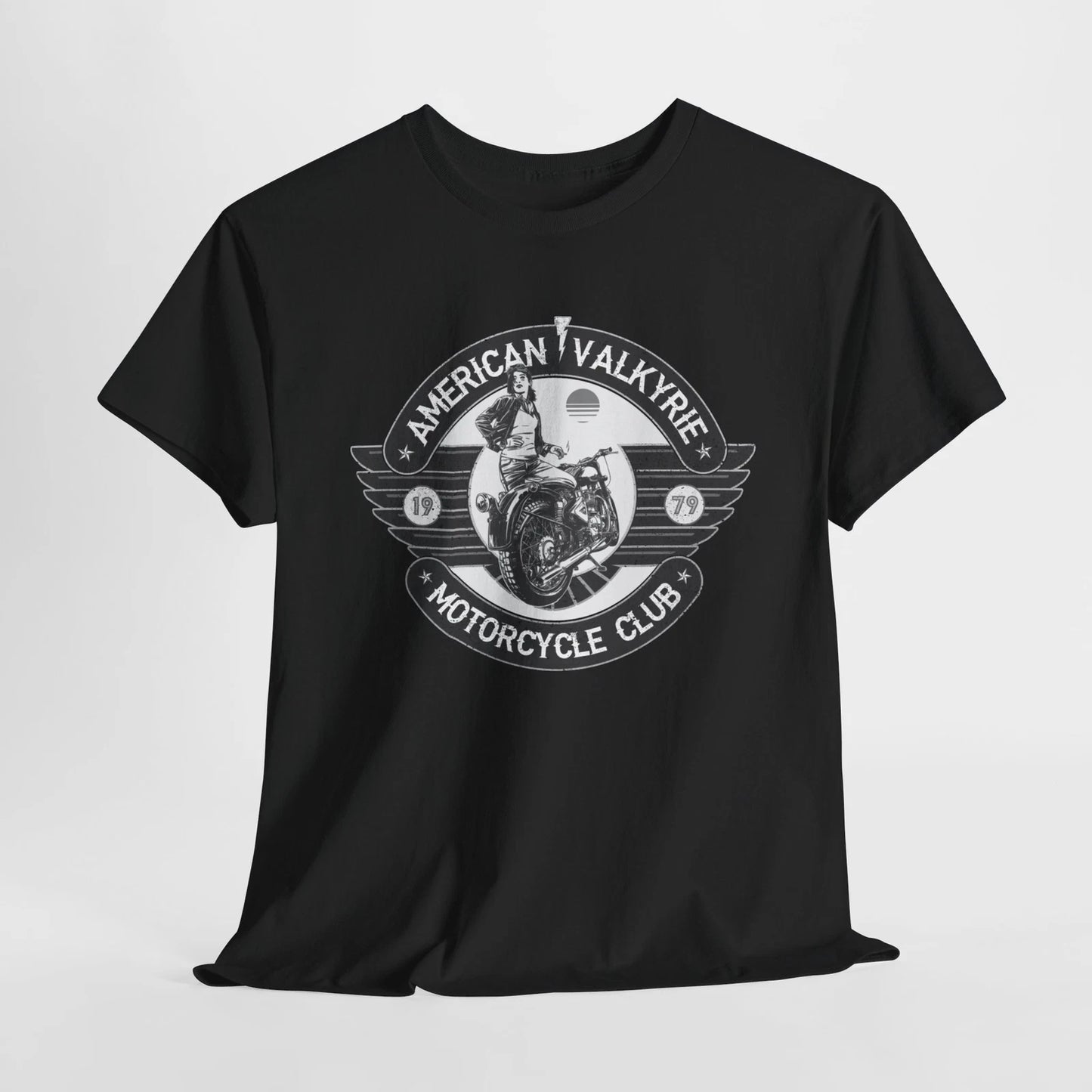 American Valkyrie Motorcycle Club Retro Cool Biker Unisex Heavy Cotton Tee