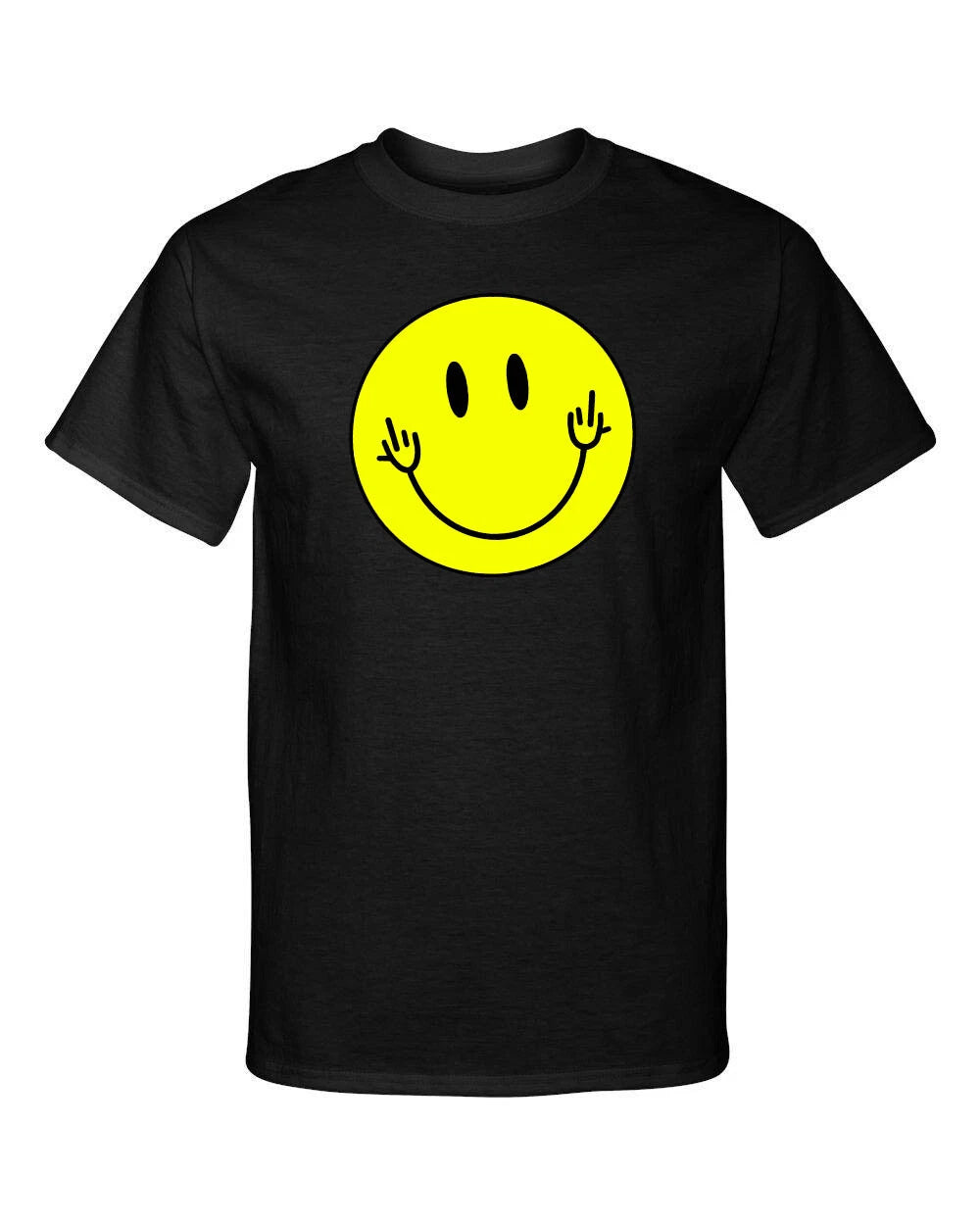 Smile Happy Face Smiley Middle Finger Emotion Style Graphic Tee Shirt T-Shirt