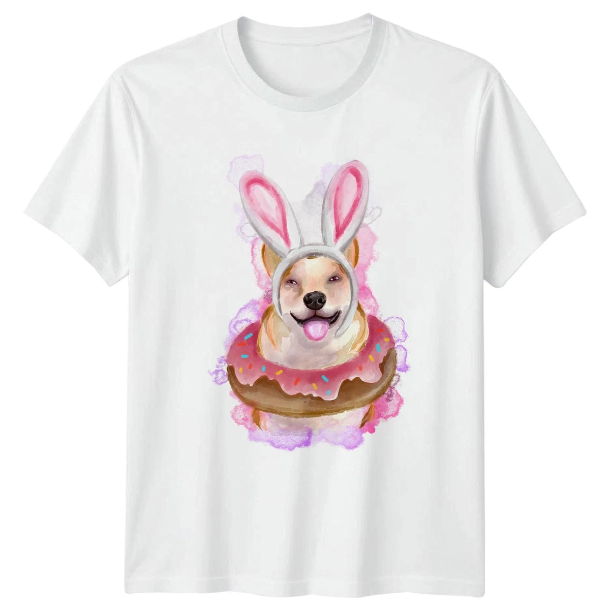Cute Dog Donut Bunny Ears T-Shirt Kawaii Dessert Dog Lover Easter Gift