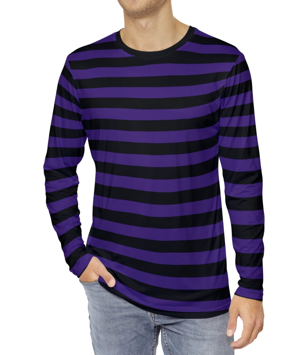 Purple & Black Striped T-Shirt Gothic Emo Striped Punk Men's Long Sleeve T-Shirt