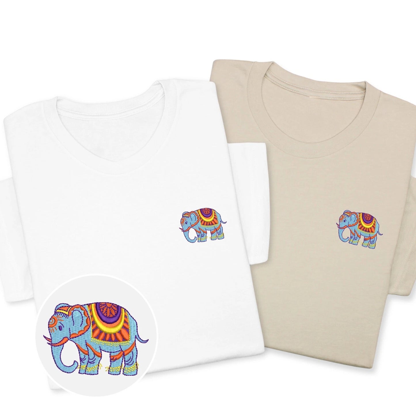 Colorful Elephant Embroidered T-Shirt, Boho Animal Design Gift Tee