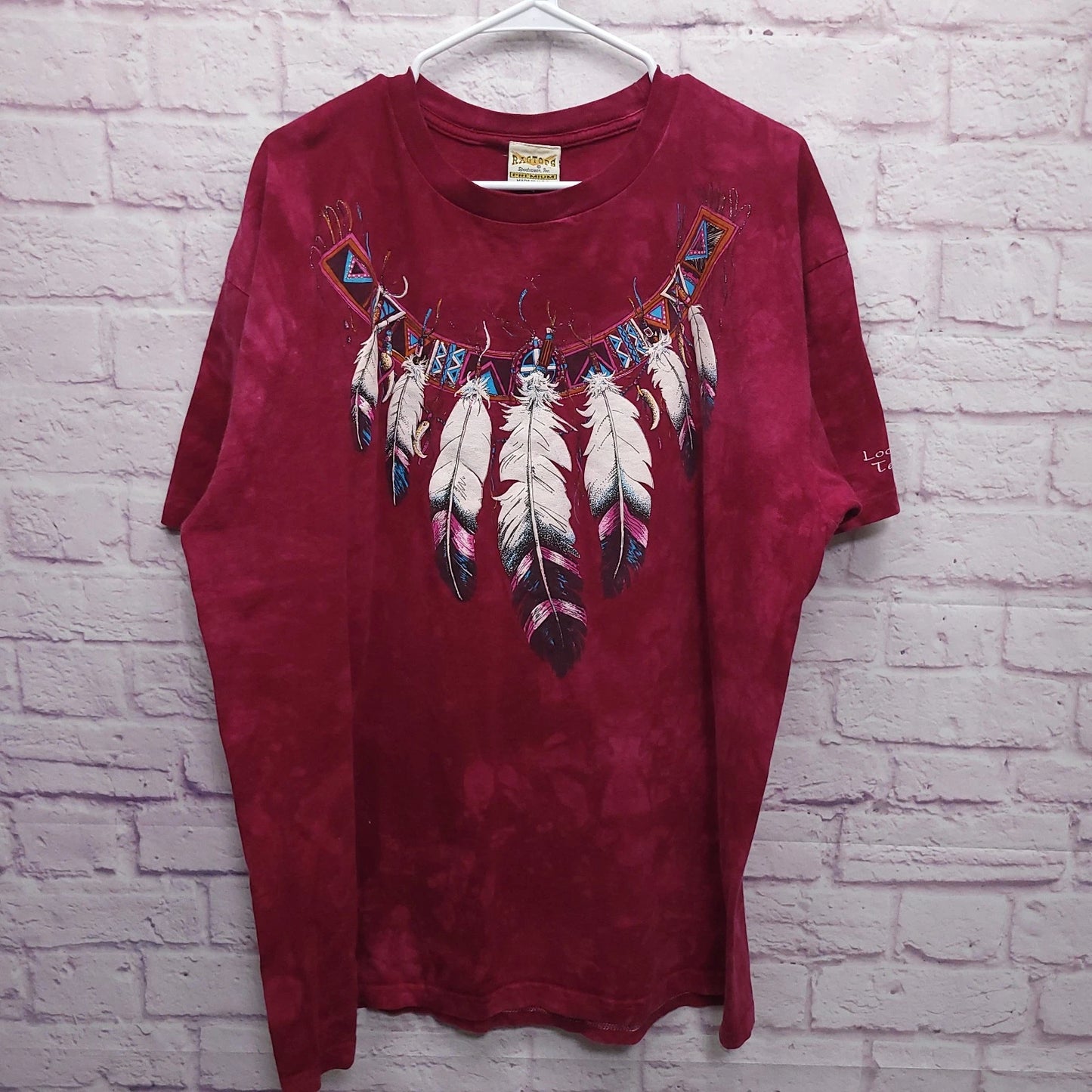 VTG Ragtops Tie Dye Shirt Unisex XL Lookout Mt. TN Feather Native American Boho