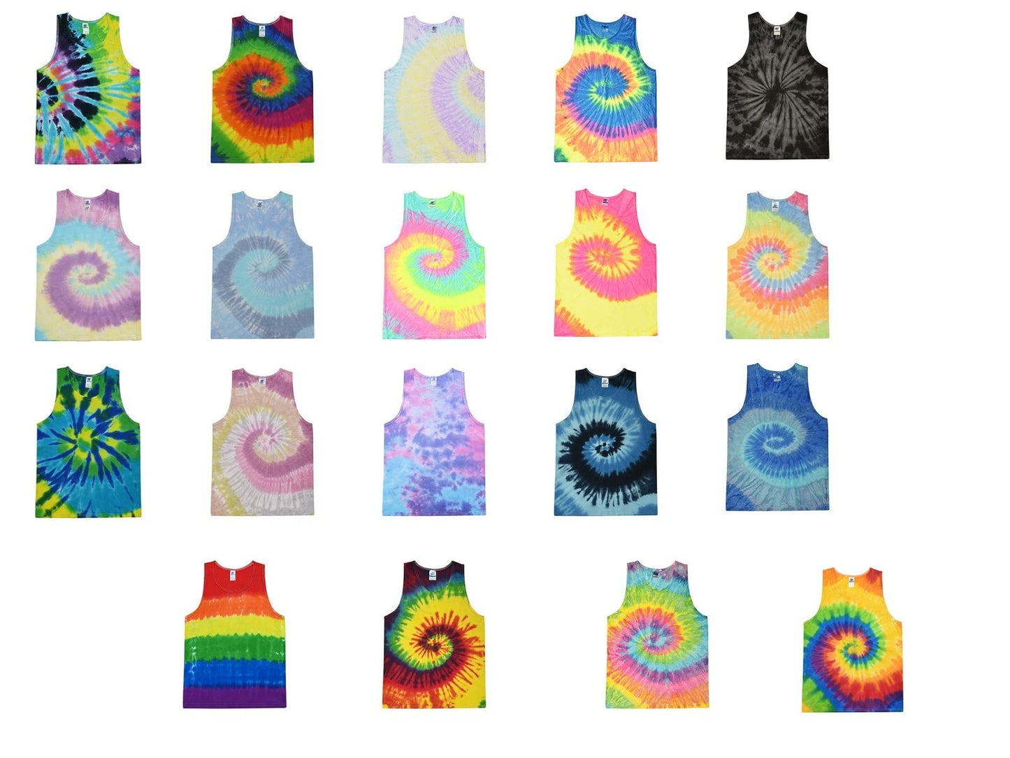 Multi-Color Tie Dye Tank Tops Sleeveless T-Shirts  Adult S to XXXL Cotton