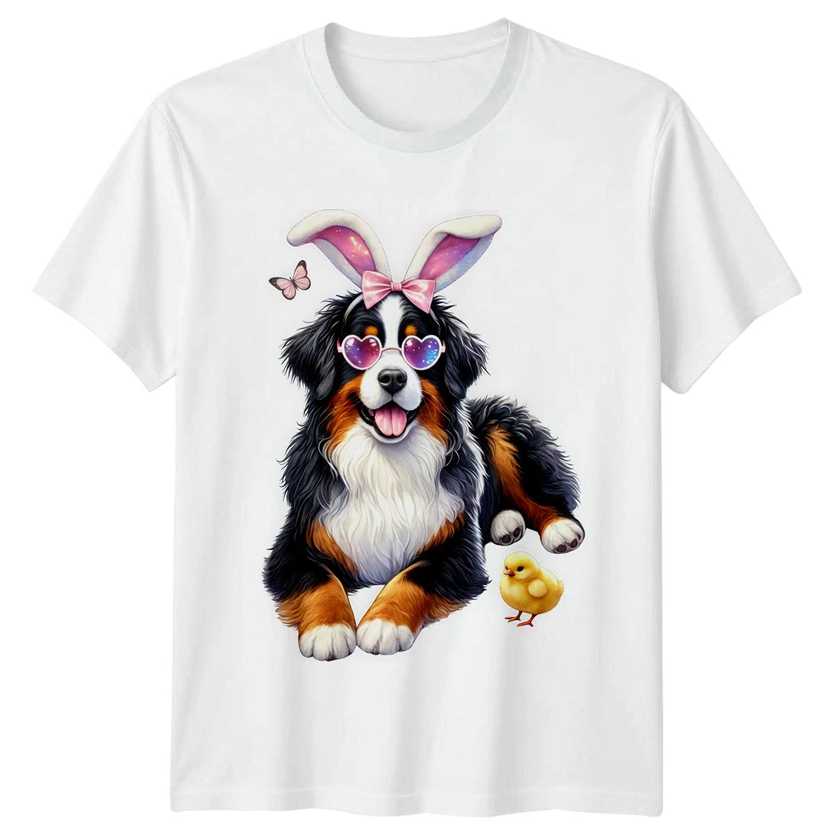 Cute Bernese Mountain Dog Easter Bunny Dog Womens T-Shirt Bernese Mountain