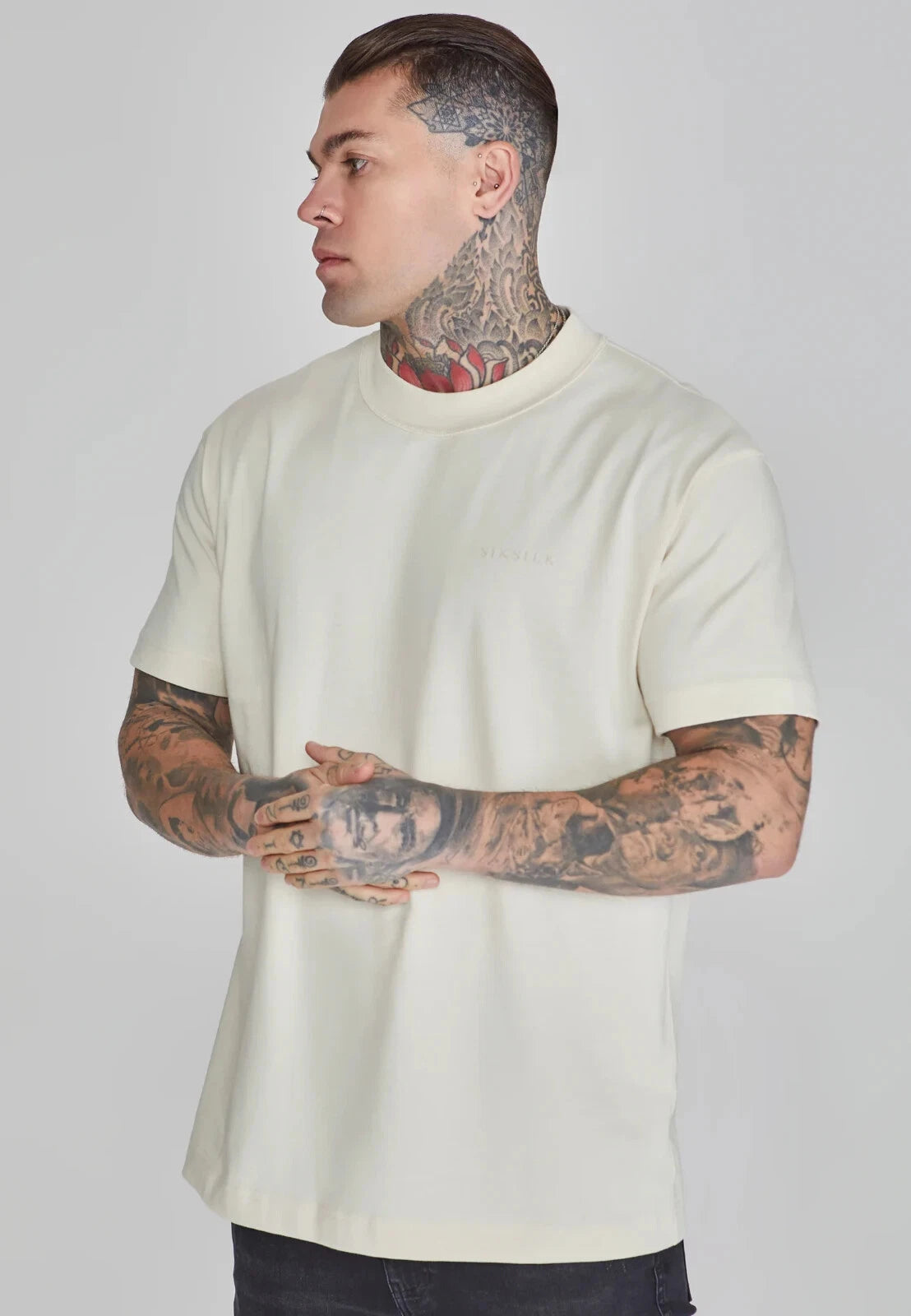 SikSilk Mens Beige Oversized T-Shirt Small