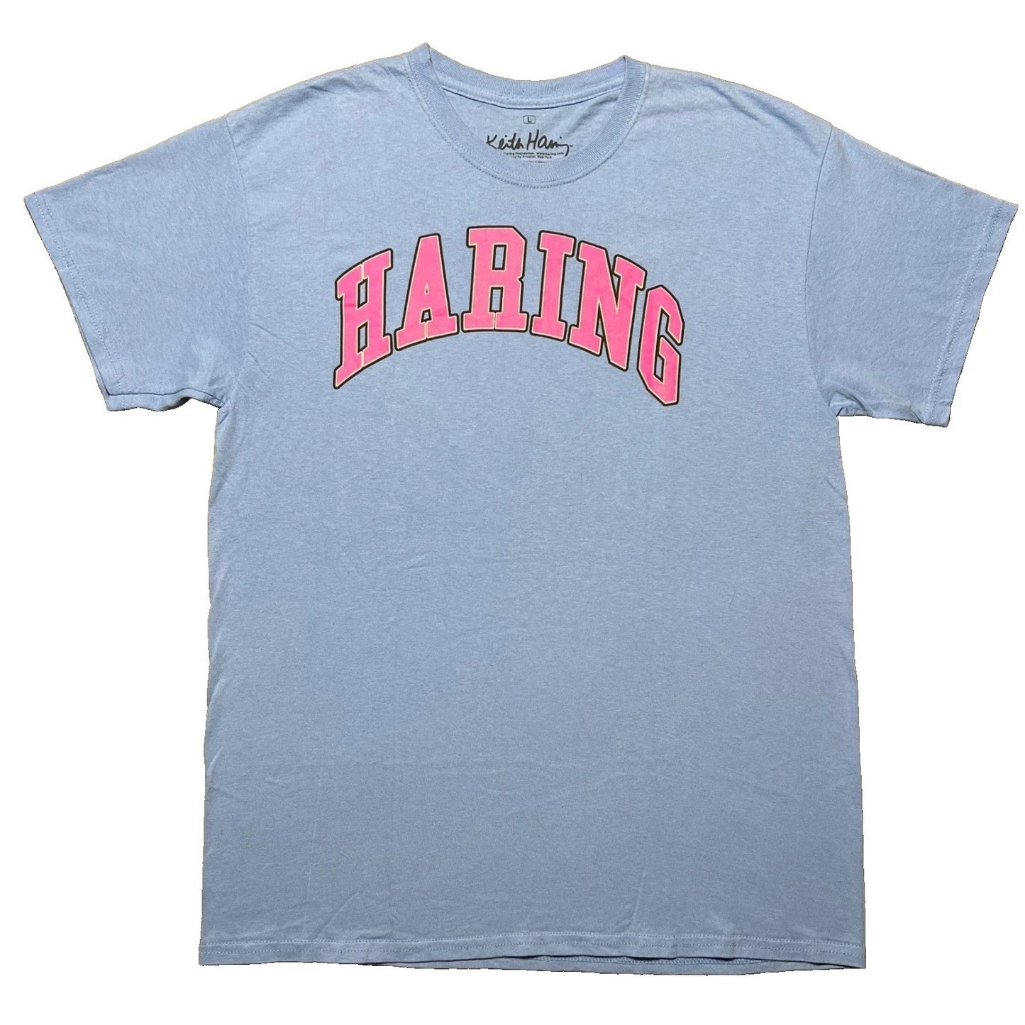 Keith Haring Mens Blue Graphic T Shirt Pink Three Eyed Face Large Pop Art Tee