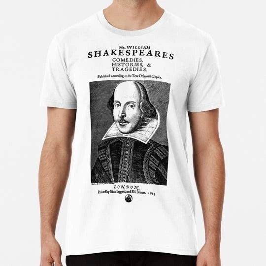 Shakespeare First Folio Frontpiece Simple Black Version S-5XL USA Made T-Shirt