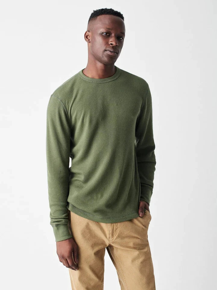 $98 NWOT Men's 2XL Faherty Legend Waffle Crew LS Stretch T-Shirt in Olive