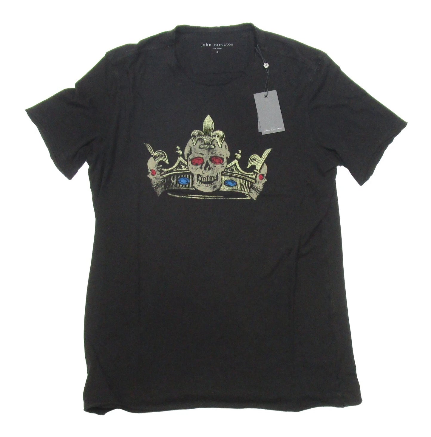 John Varvatos Men's Black Skull Crown Graphic Crew-Neck Short Sleeve T-Shirt