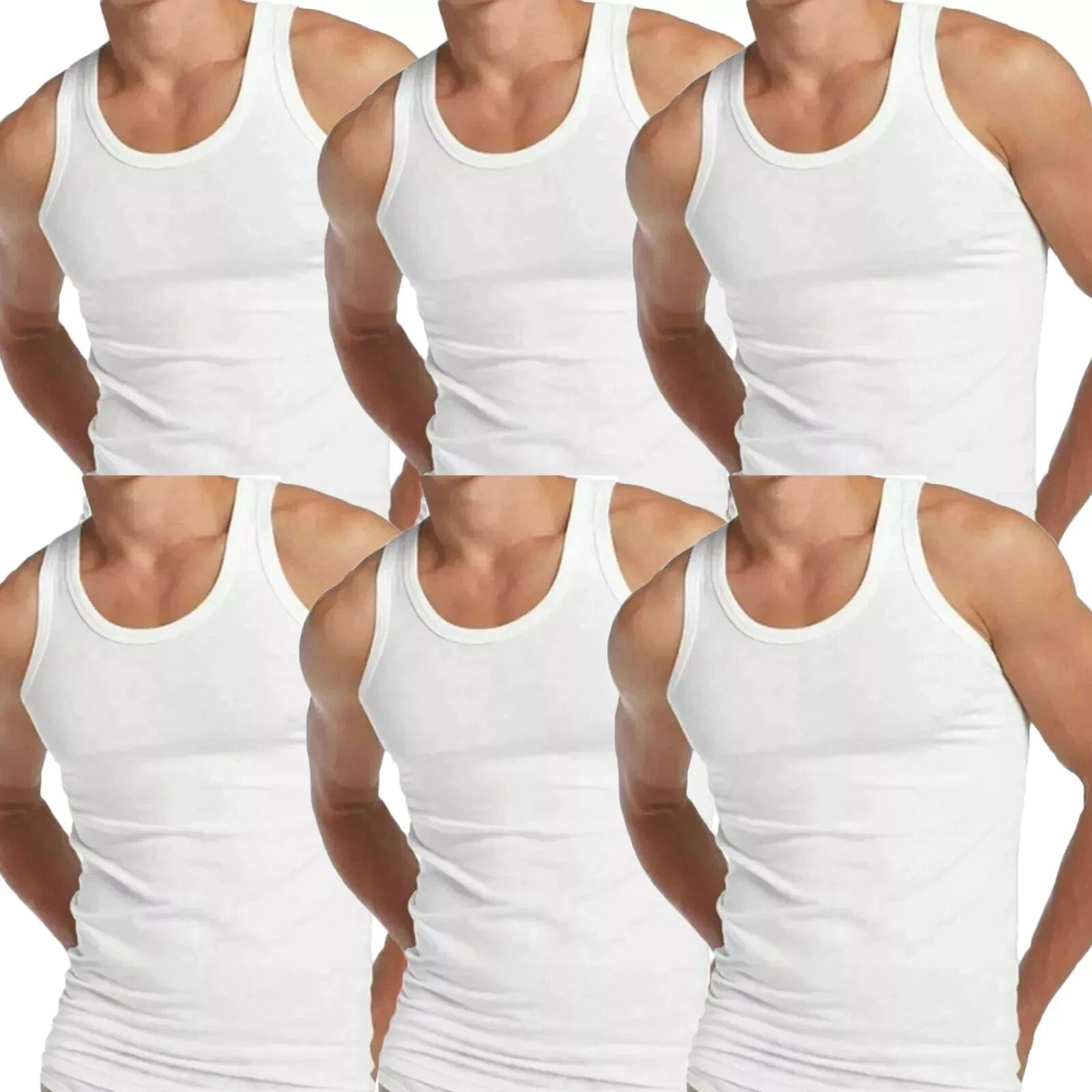 Mens 3 &6 PACK Vests Sleeveless 100% Cotton Summer Tank Top Gym Pack Plain