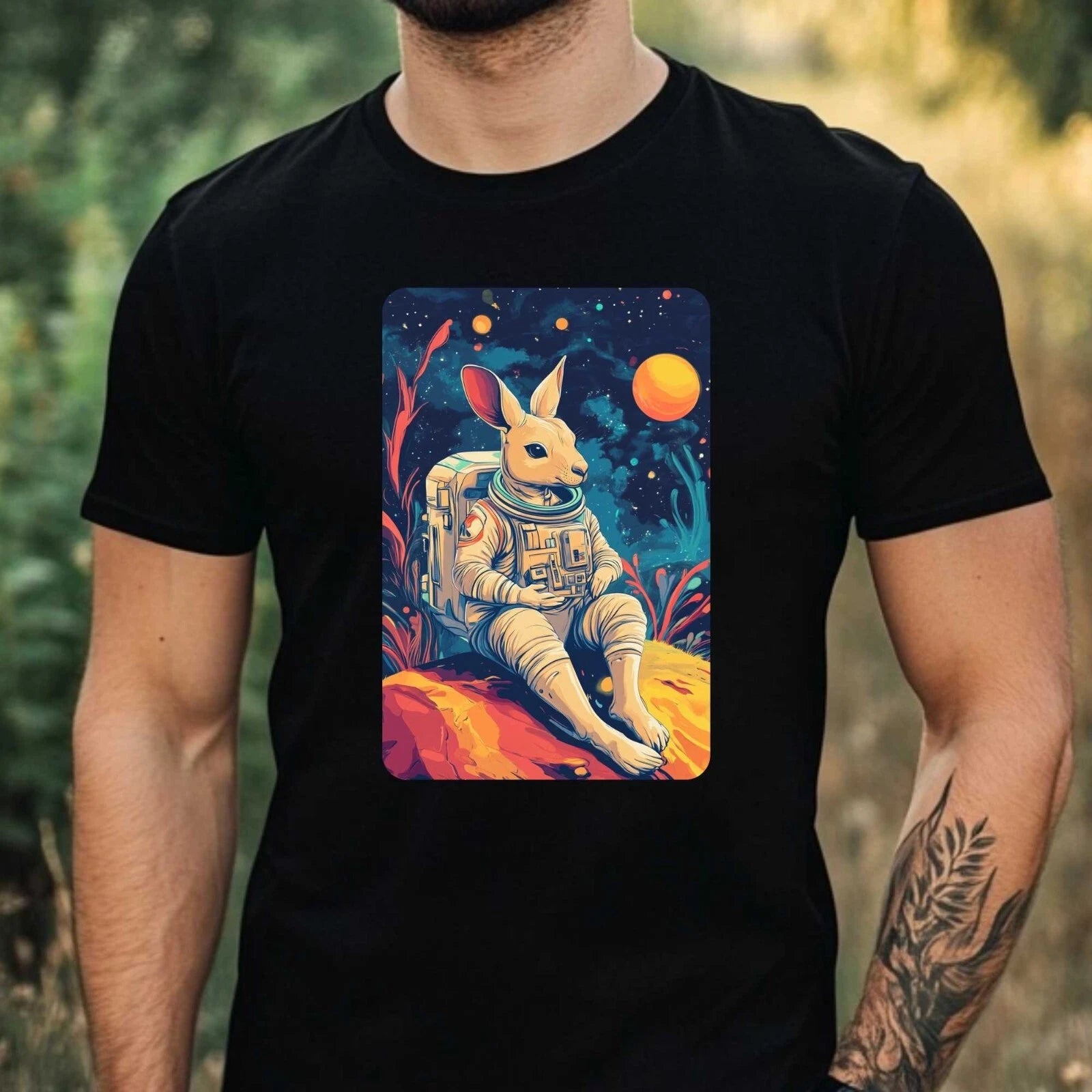 Mens Kangaroo Astronaut Print Cotton T-Shirt Size XS to 5XL