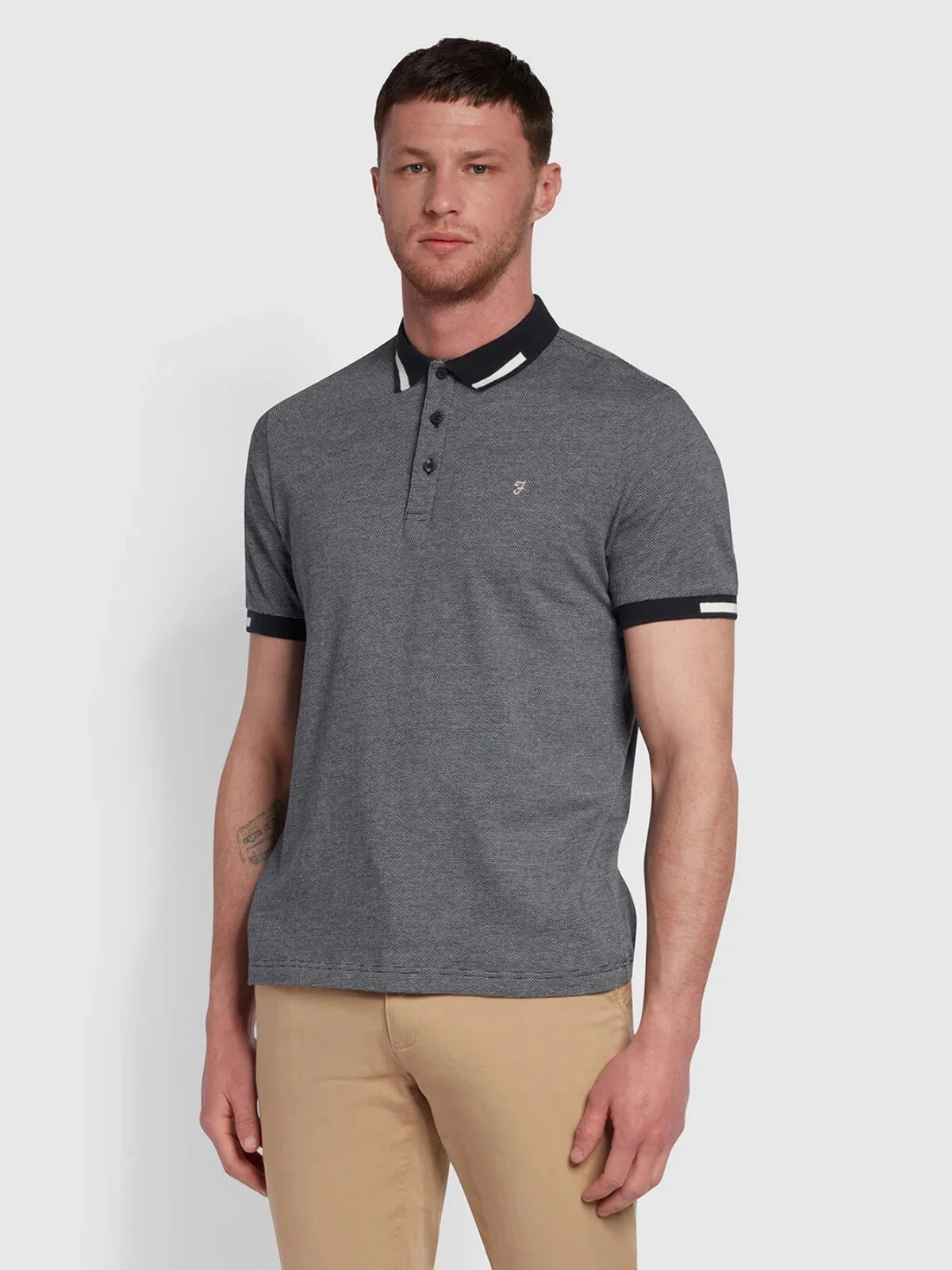 Farah Mens Lonnie Modern Fit Jaquard Polo Shirt In True Navy BNWT NEW