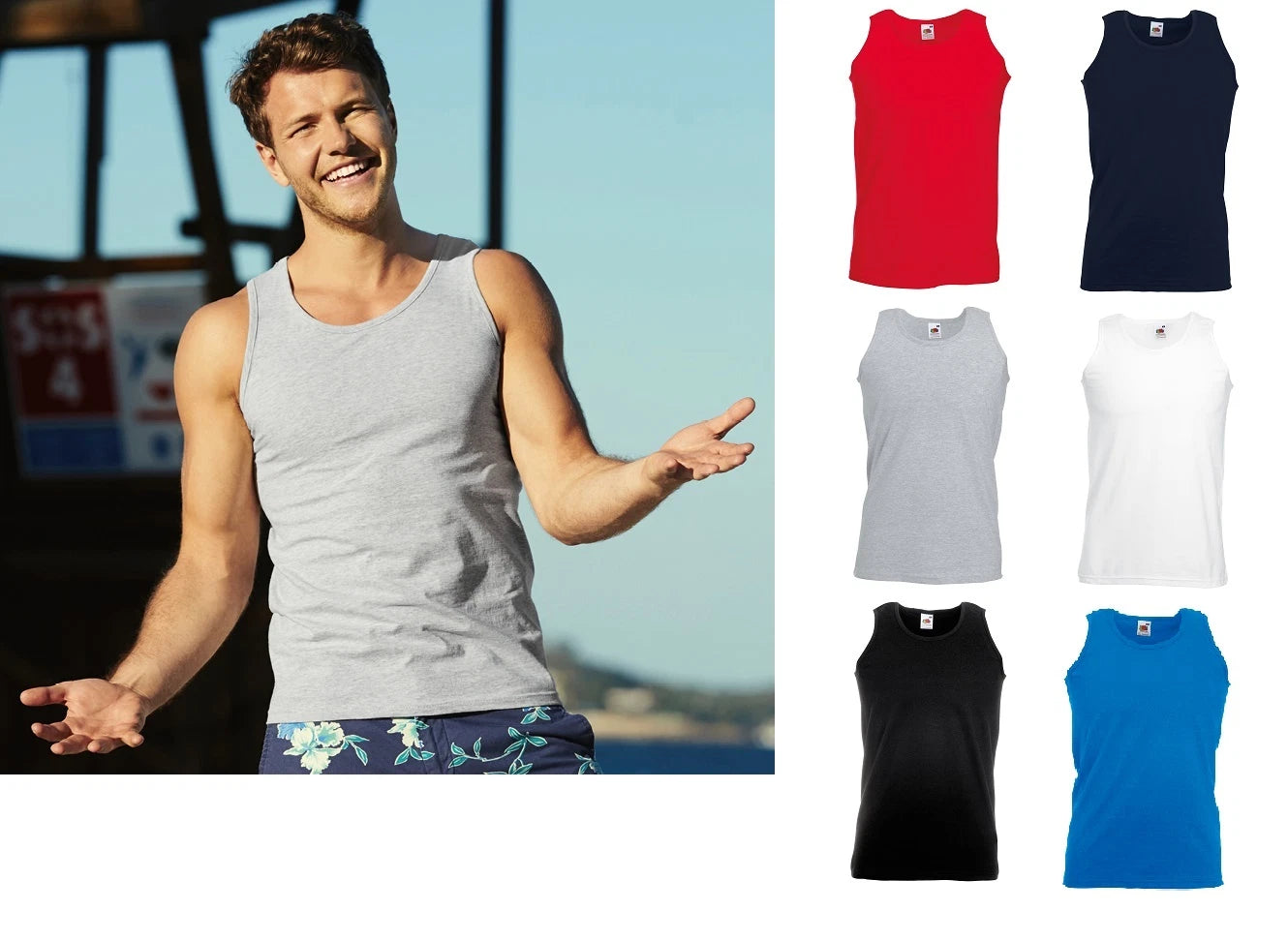 5 Pack Men Fruit of the Loom Plain Athletic Vests Tank Top T Shirt Gym Training