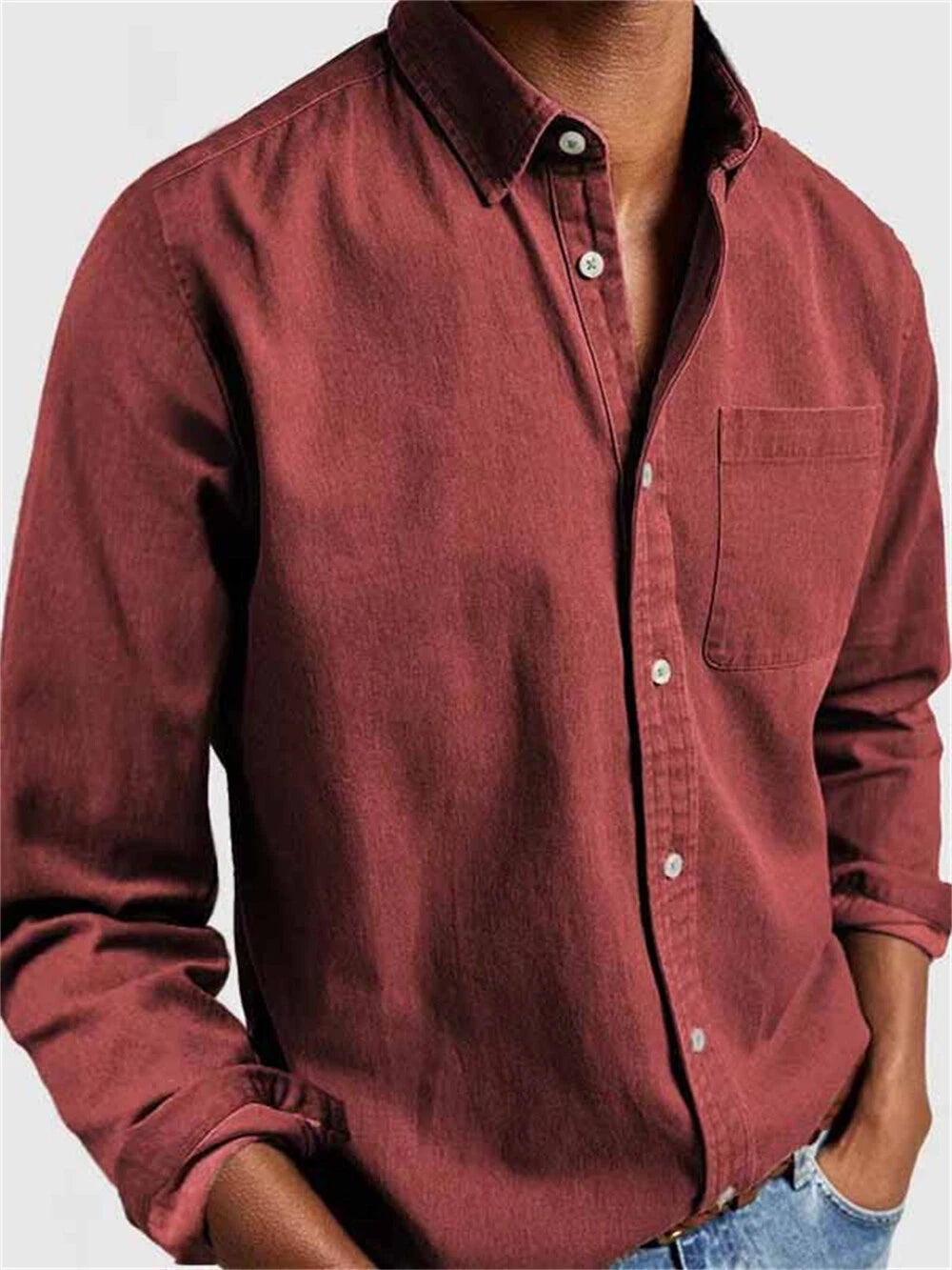 Men's Cotton Shirt Casual Slim Shirts Long Sleeve Button Down Tops Blouse