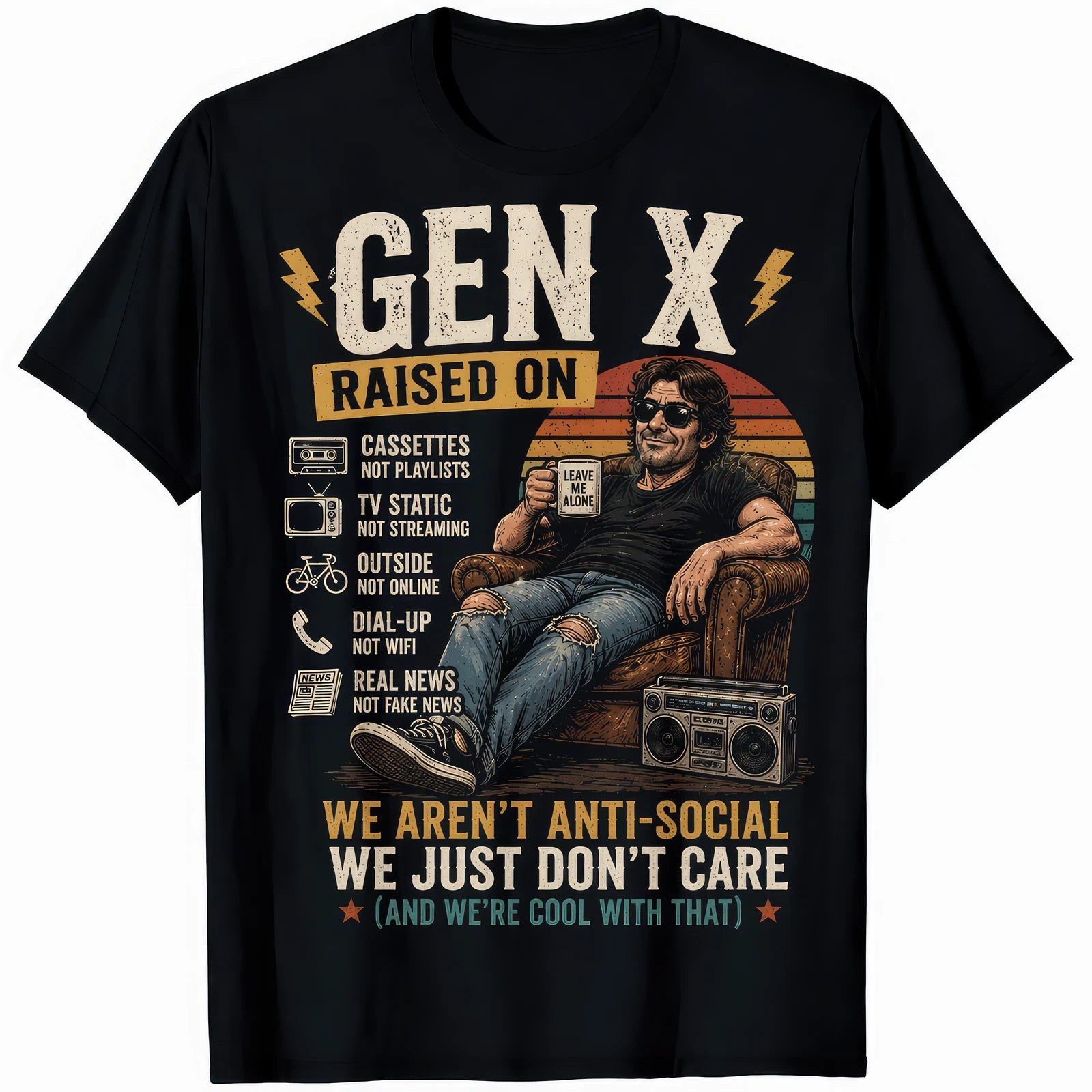 Gen X Raised on Cassettes Dial Up No WiFi Funny Retro T-Shirt Gift