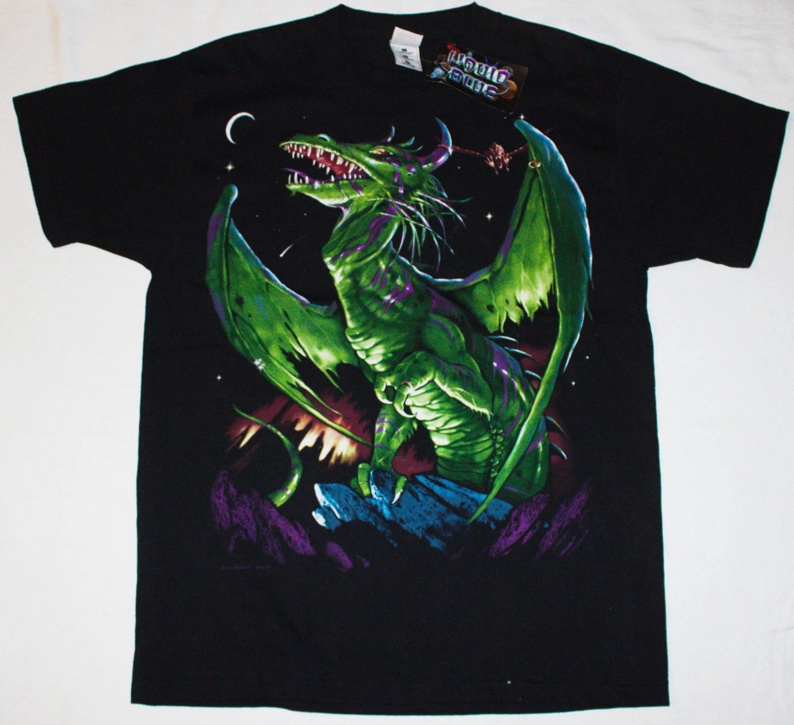 Green Fight and Red Dragons 2 Sided Fantasy T-Shirt Liquid Blue 2001 NEW UNWORN