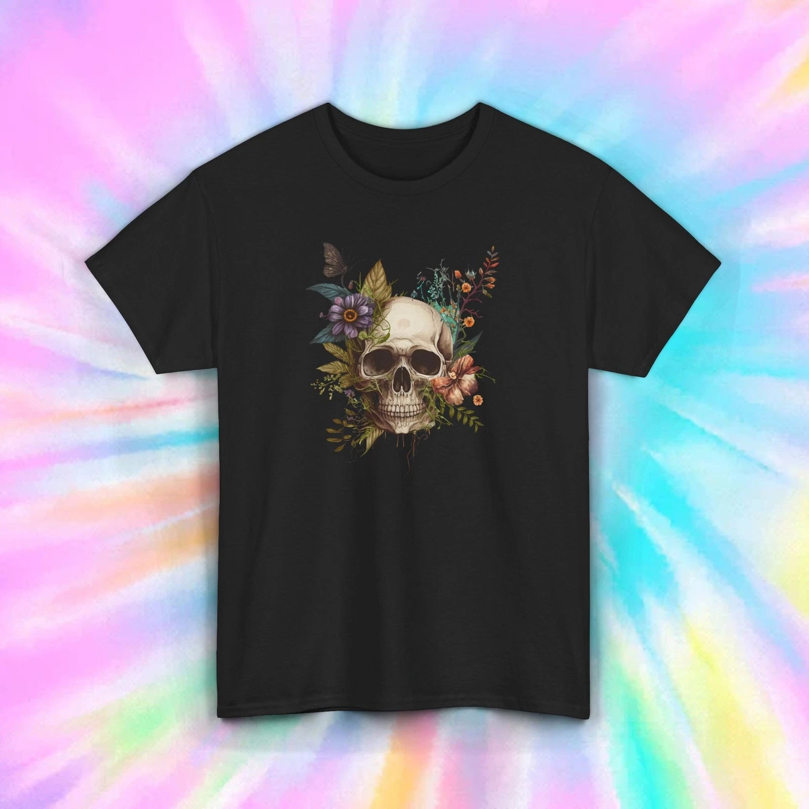 Skull Flowers Butterfly Gothic Aesthetic Dark Art Graphic Tee Shirt S-5XL