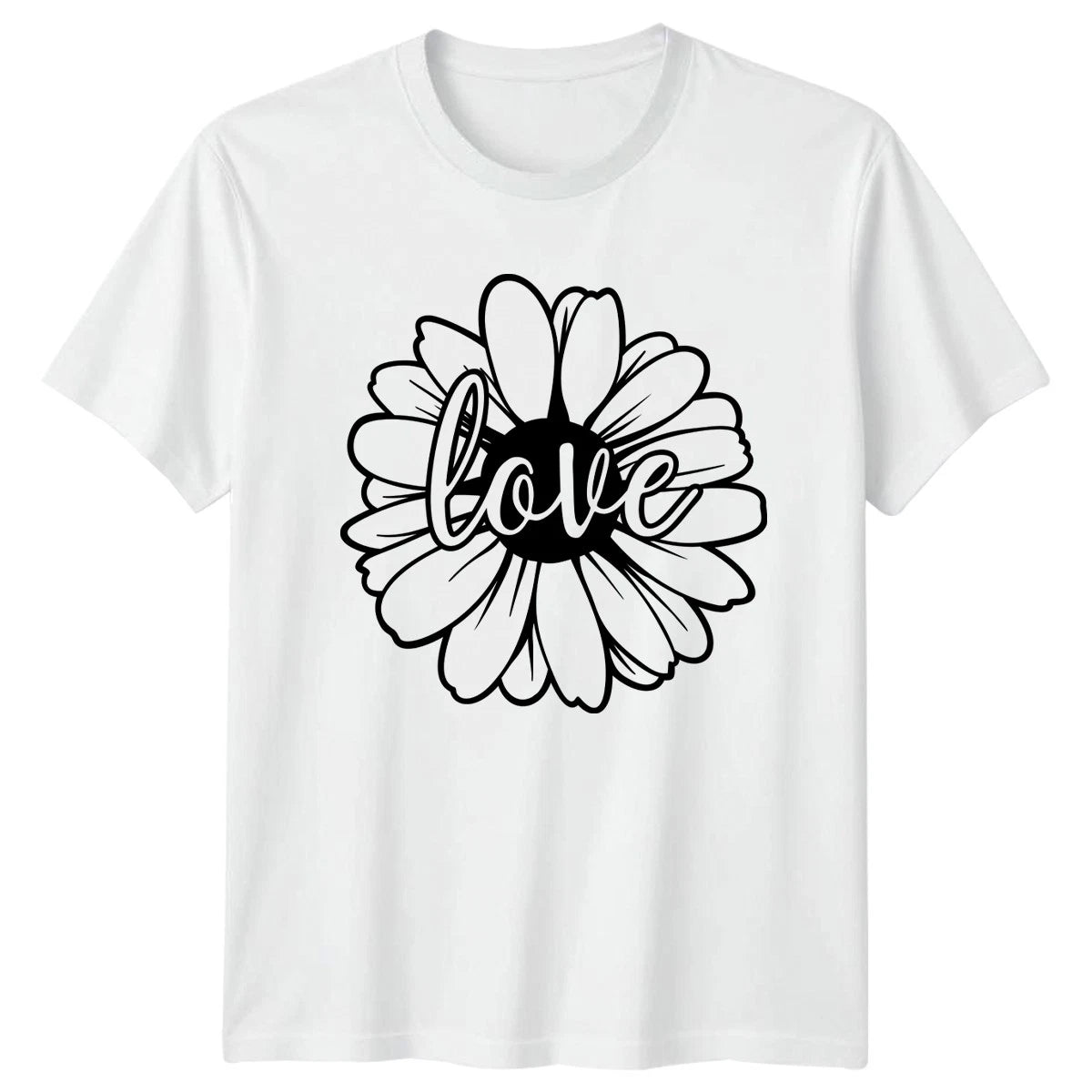 Love Daisy Flower Script Typography Womens T-Shirt Botanical Mothers Day