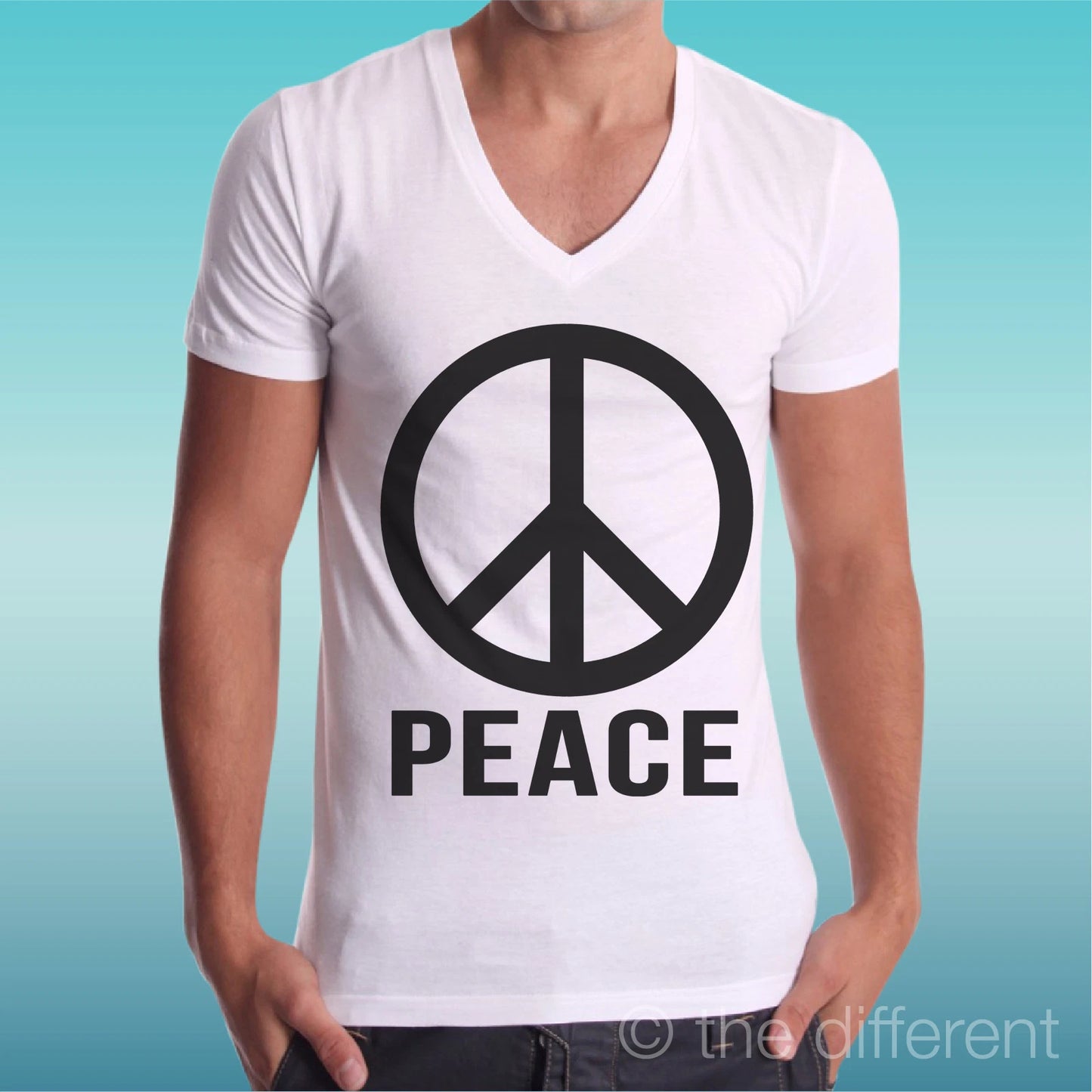 T-shirt White V Neck Symbol Peace Black Peace Love Dea Gift Road To Happiness