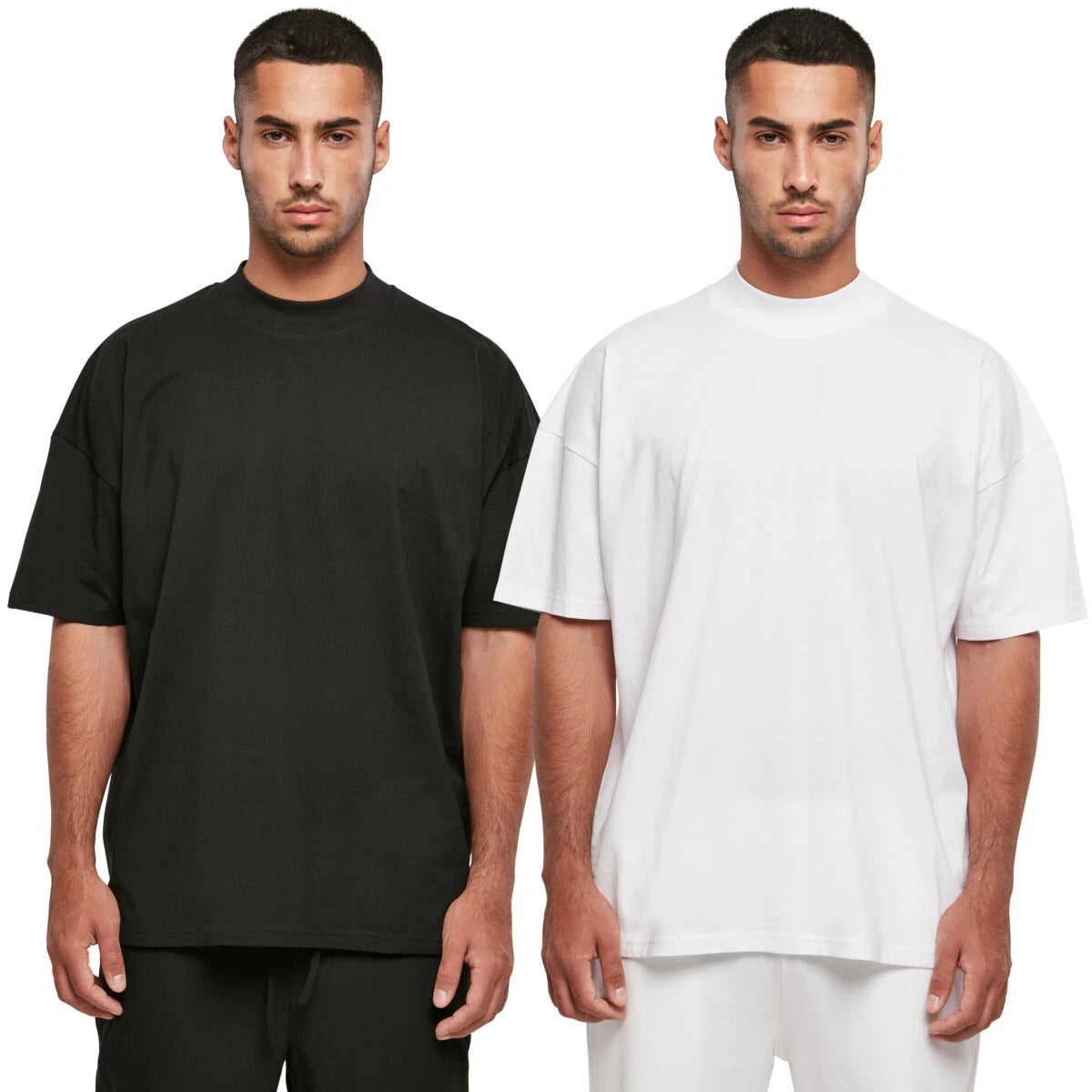 Build Your Brand Oversized Mock Neck Tee Mens T-Shirt Cotton Printable Men