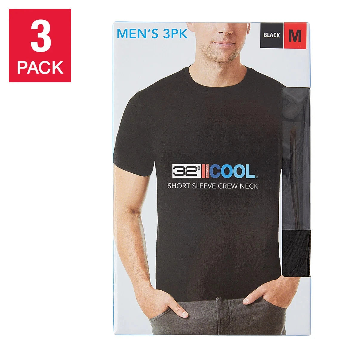 32 Degrees Cool Men's T-Shirt 3 Pack Quick Dry Stretch Crew Neck New Black White
