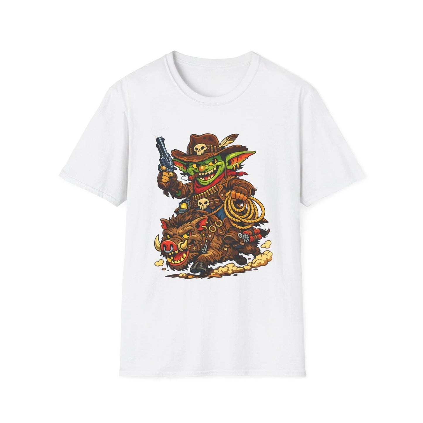 Goblin Cowboy Riding Boar T-Shirt | Western Monster Art